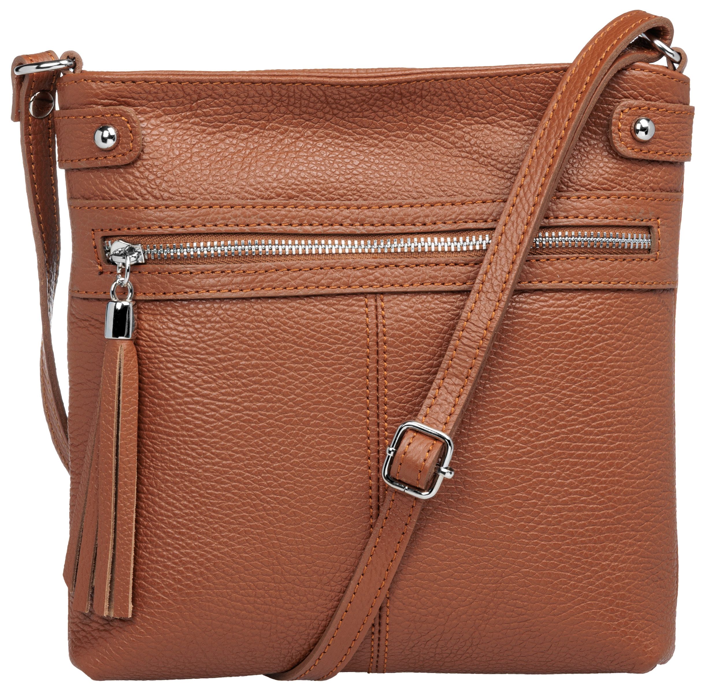 Caspar Umhängetasche Mittelgroße Crossbody Bag Leder Tasche - CLASSIC LINE - Modell No.825, elegant, robust & unempfindlich - 100% Echtleder - Handmade in Italy