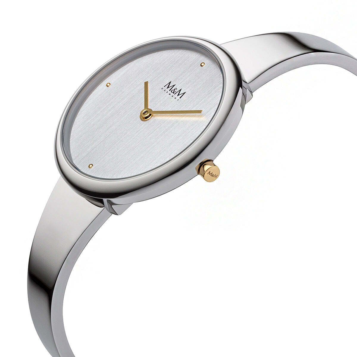 Damen Uhren M&M Quarzuhr Armbanduhr Damen silber / gold Circle Line, (1-tlg), Analoguhr rund mit Metallarmband Edelstahlarmband,