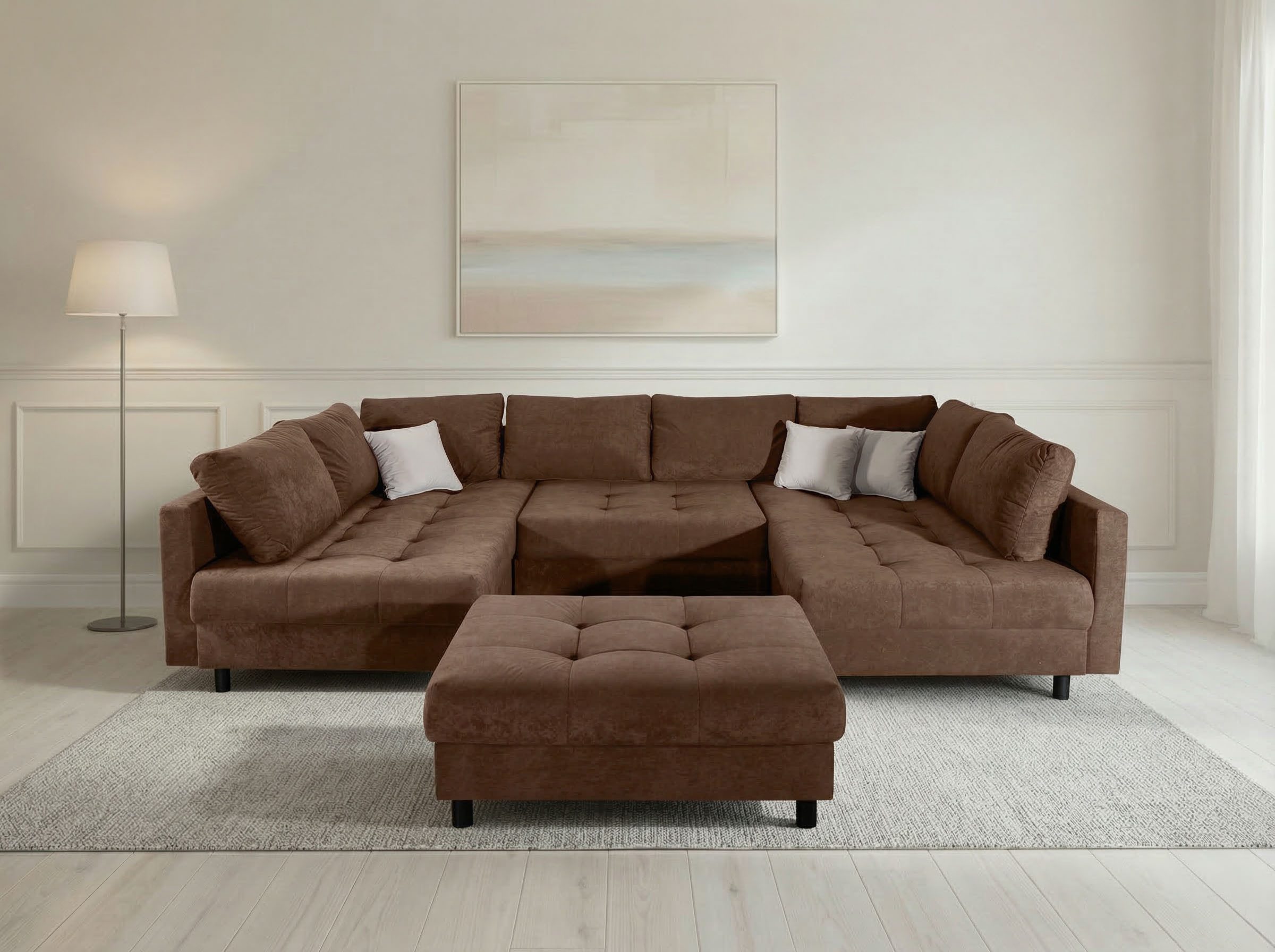 OTTO home Wohnlandschaft Antonia U-Form, B: 298 cm, inkl. Hocker, Federkernpolsterung, extra große Liegefläche, 282x178cm, inkl. 3 Zierkissen