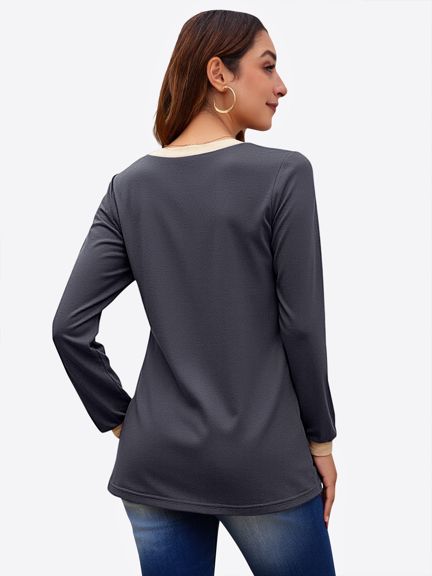 Imily Bela T-Shirt Damen Langarmshirt Tops mit V-Ausschnitt (Packung, 1-tlg günstig online kaufen