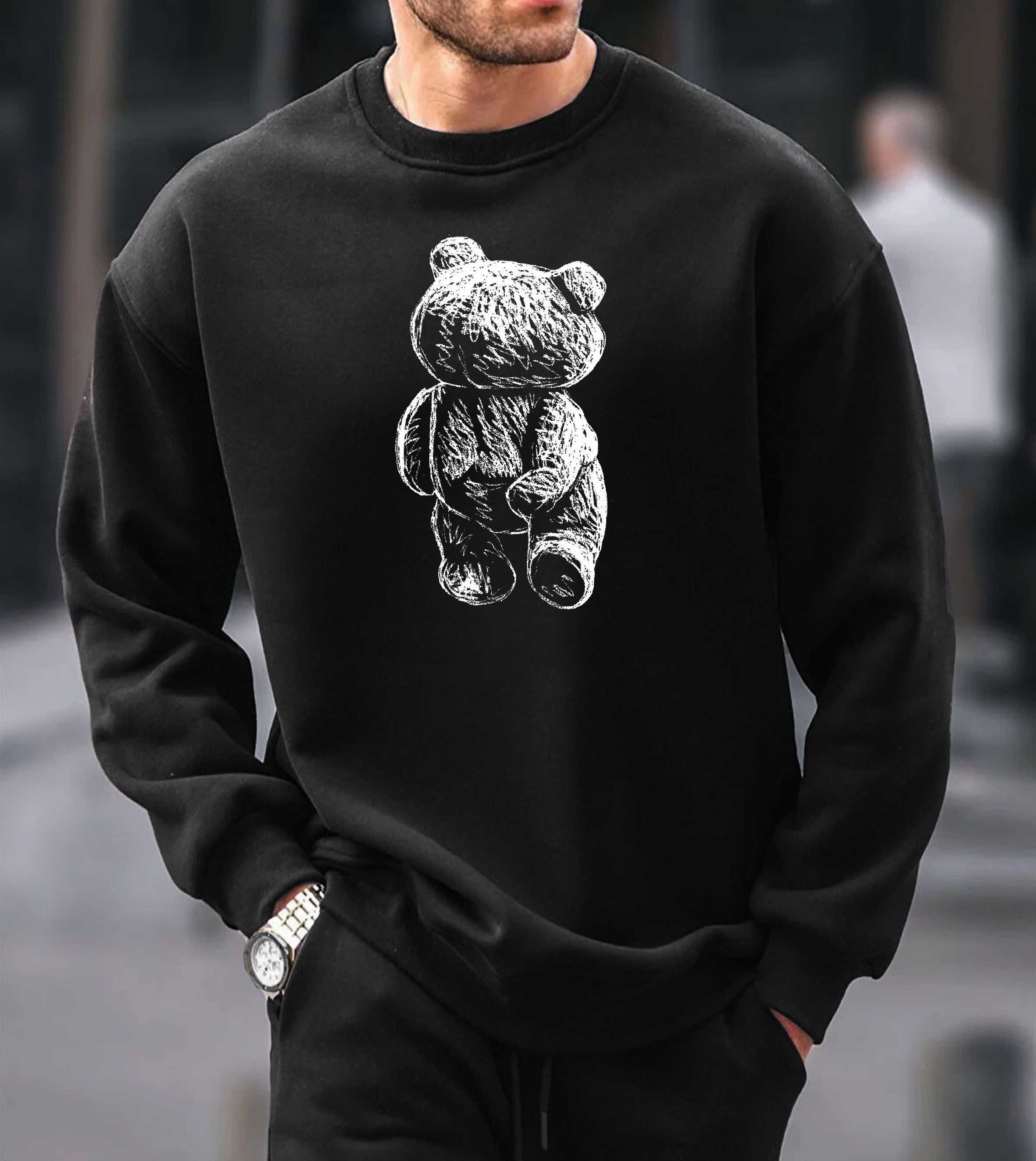 RMK Rundhalspullover Herren Fleecepullover Pullover Oversized Fitness Bär B günstig online kaufen