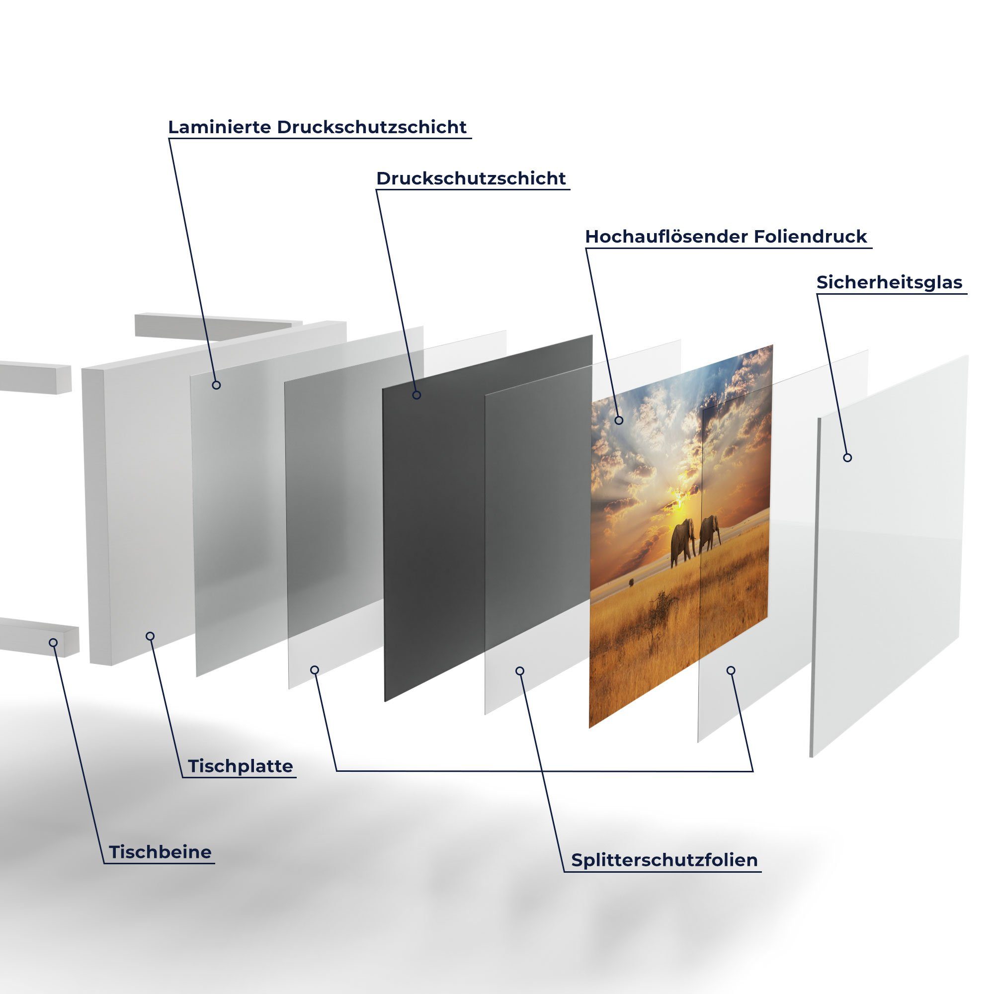 DEQORI Couchtisch der Steppe', Glastisch 'Elefanten Beistelltisch modern Weiß in Glas