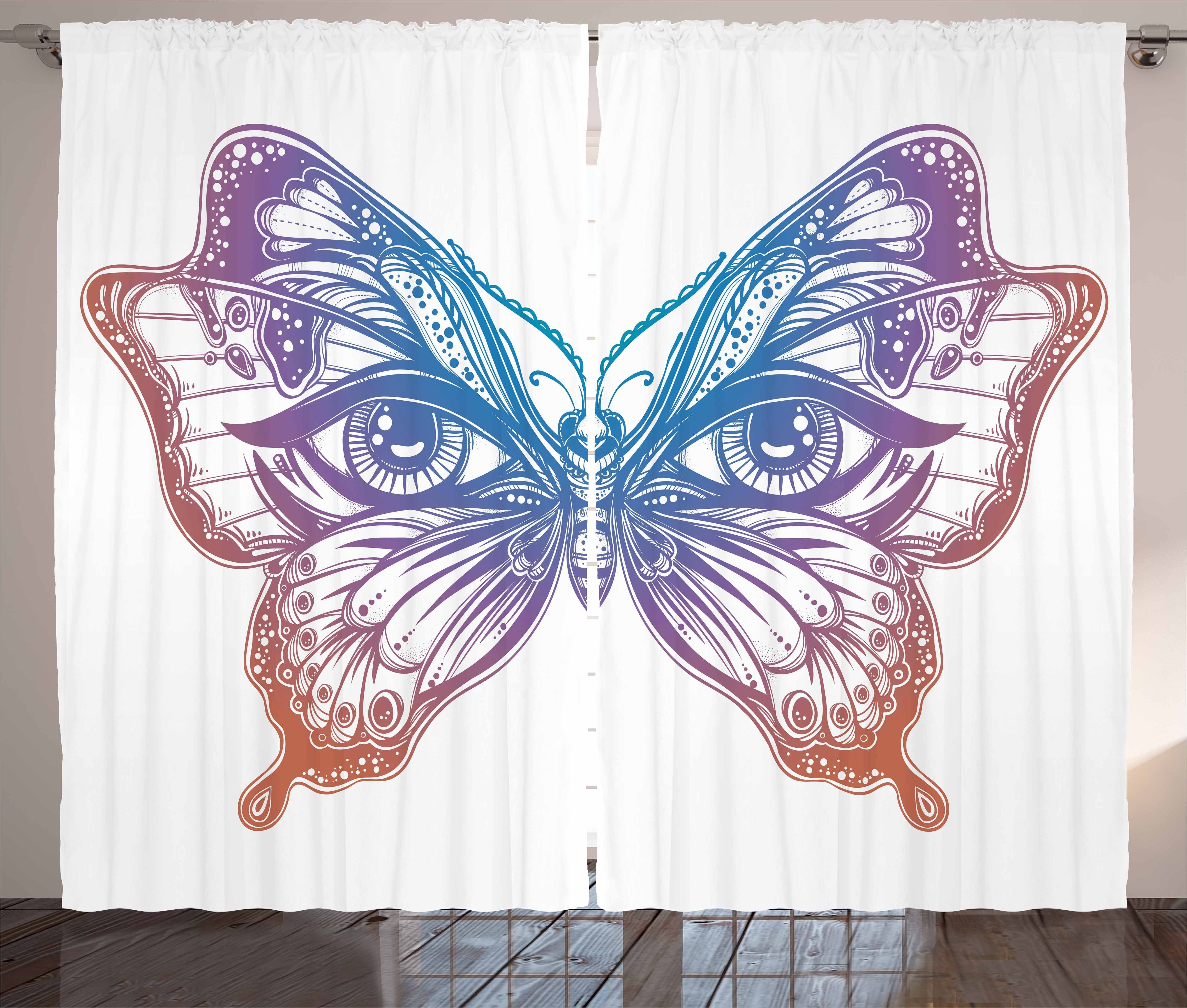 Gardine Schlafzimmer Kräuselband Vorhang mit Schlaufen und Haken, Abakuhaus, Schmetterling Artwork Design-Tattoo