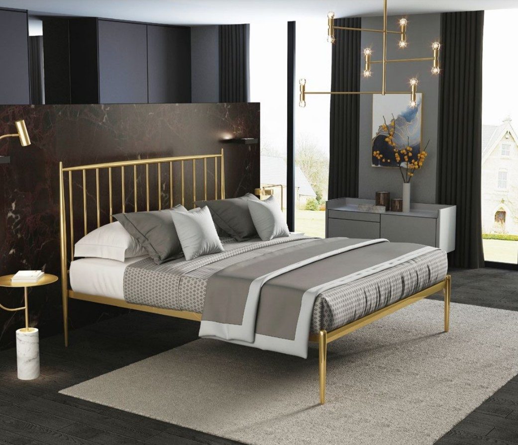 JVmoebel Bett Edle italienische Lederbett für Schlafzimmer in Goldfarbe, Made in Europa