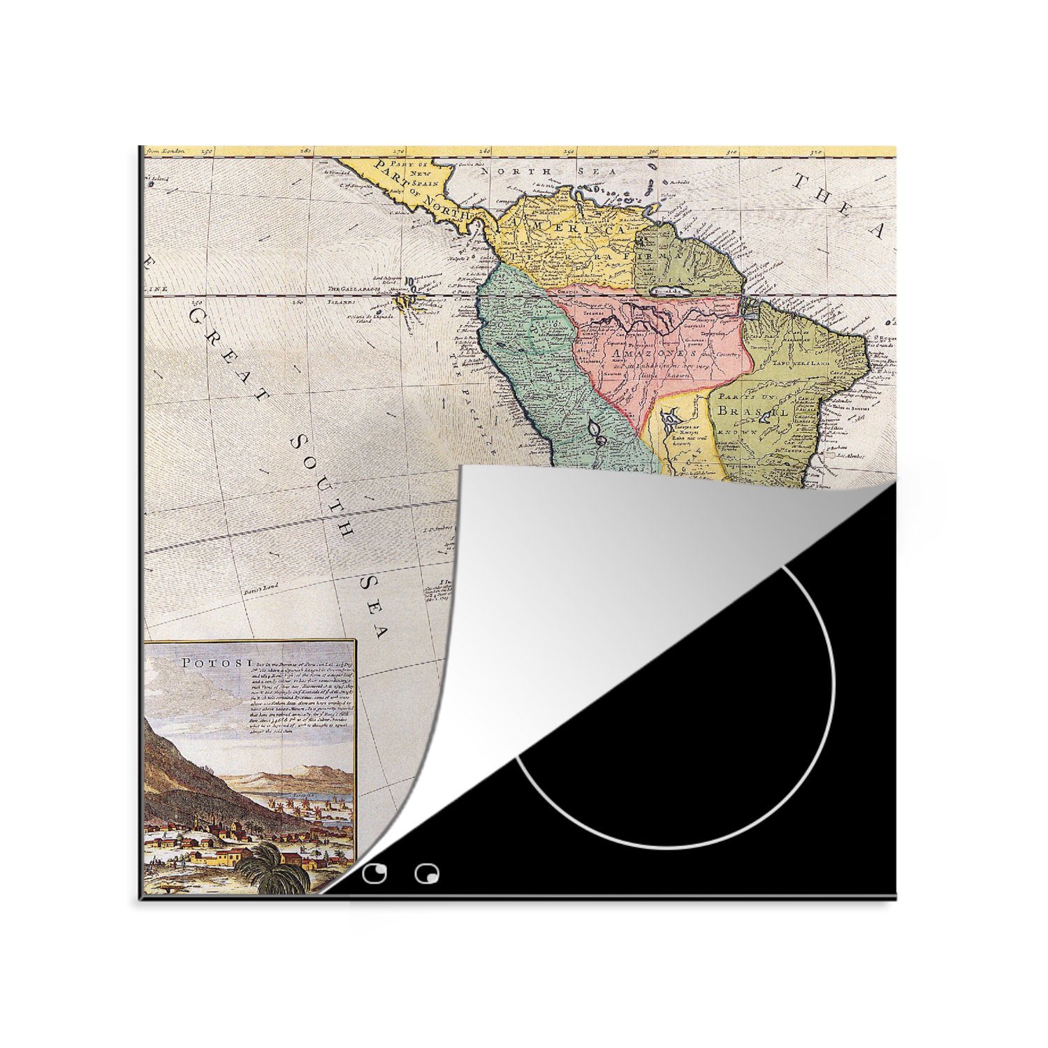 küche 78x78 Vinyl, Antike, für MuchoWow - Karte cm, Südamerika tlg), Kontinent - Herdblende-/Abdeckplatte Ceranfeldabdeckung, (1 Arbeitsplatte -