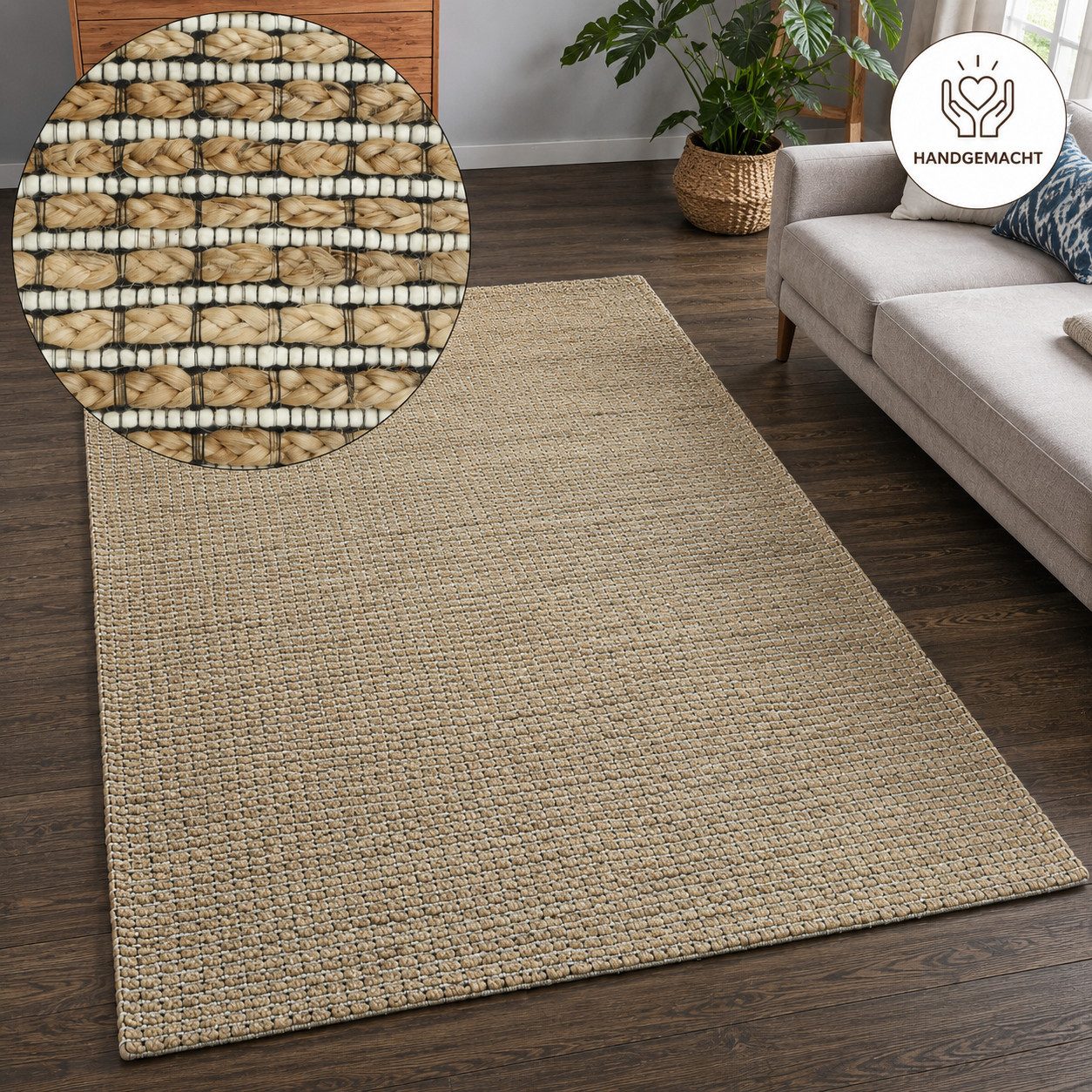 OTTO home Teppich Jerron, Jute-Mix, Flechtoptik, rechteckig, Höhe: 15 mm, Scandi-Stil, Strukturgewebe, Wohnzimmer, Schlafzimmer, Esszimmer