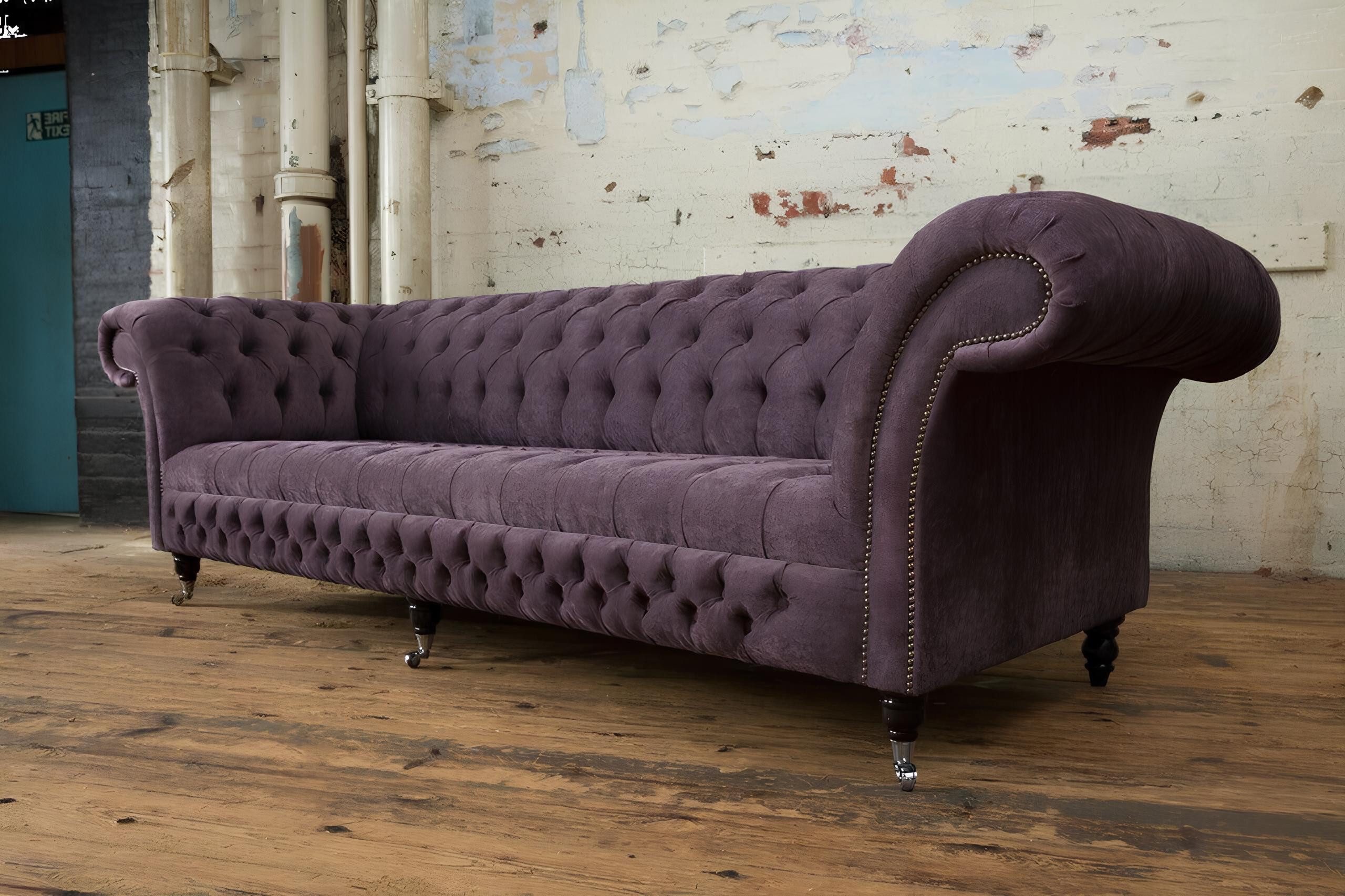 Xlmoebel Chesterfield-Sofa Traditionelles Chesterfield-Sofa für 4 Personen in braunem Leder mit, Hergestellt in Europa