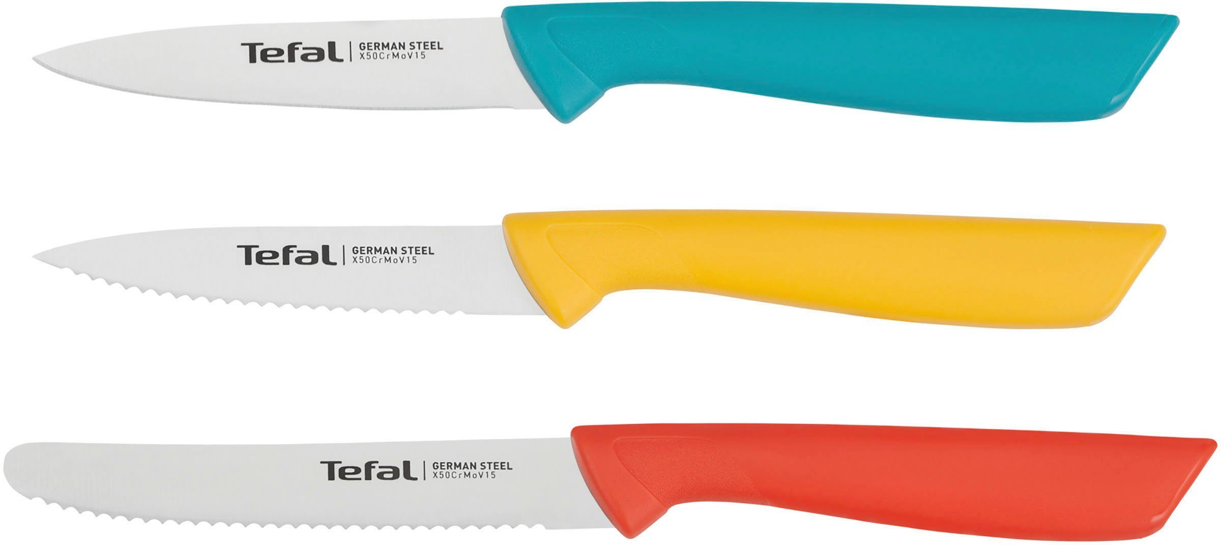 Tefal Messer-Set K273S3 Colorfood (Set, 3-tlg), Edelstahl, korrosionsbeständig, ergonomisch, sicher | Messersets