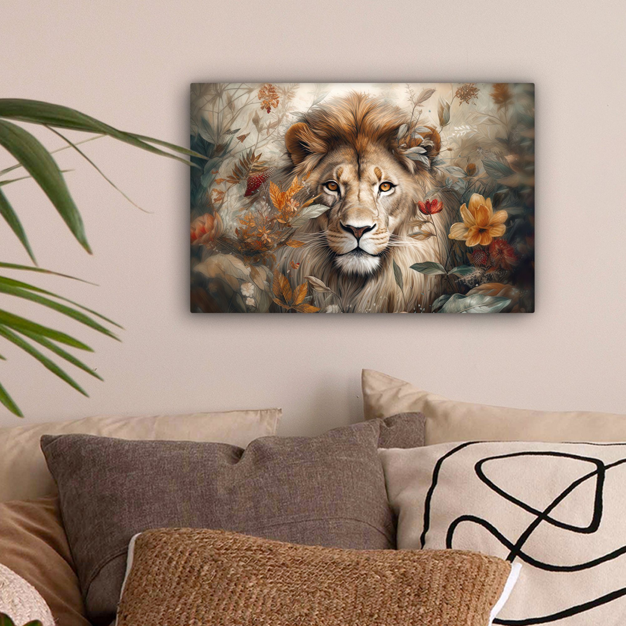 OneMillionCanvasses® Leinwandbild Löwe - Wildtiere - Pflanzen - Natur - Blu günstig online kaufen