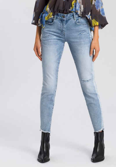 MARC AUREL 5-Pocket-Jeans mit Fransen-Saum und Destroys
