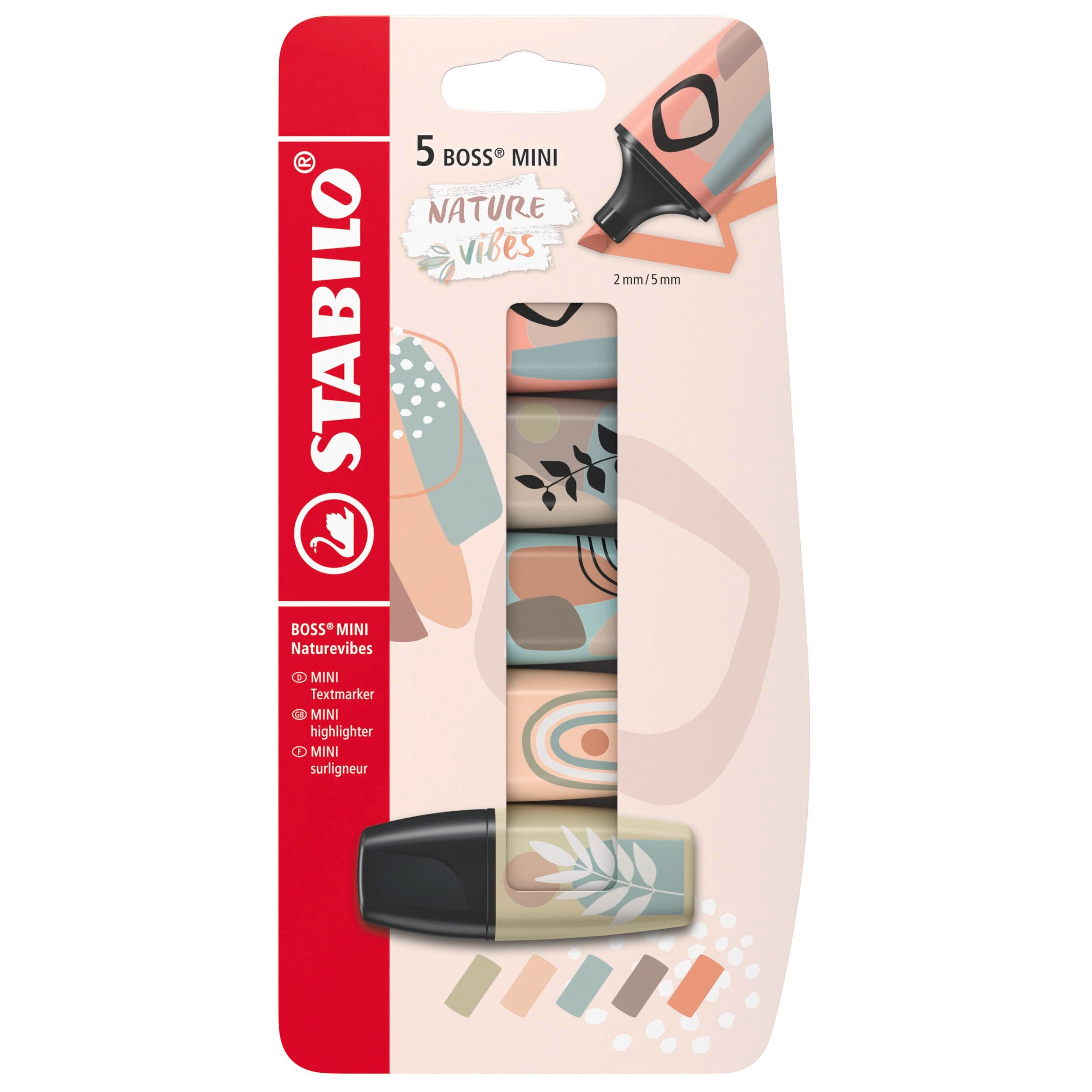 STABILO Filzstift Textmarker BOSS MINI Naturevibes 5er Pack in 5 Farben, Kompakte Größe, ideal für unterwegs