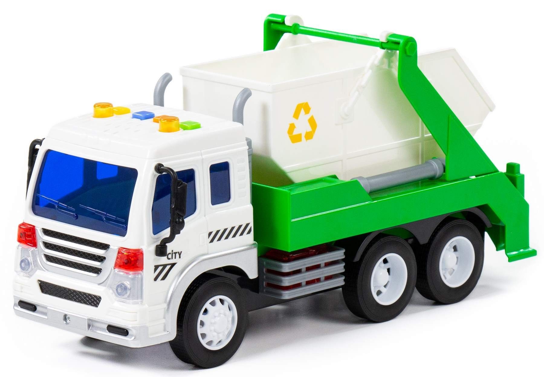 Spielzeug-LKW Container CITY grün Schwungrad Licht Sound