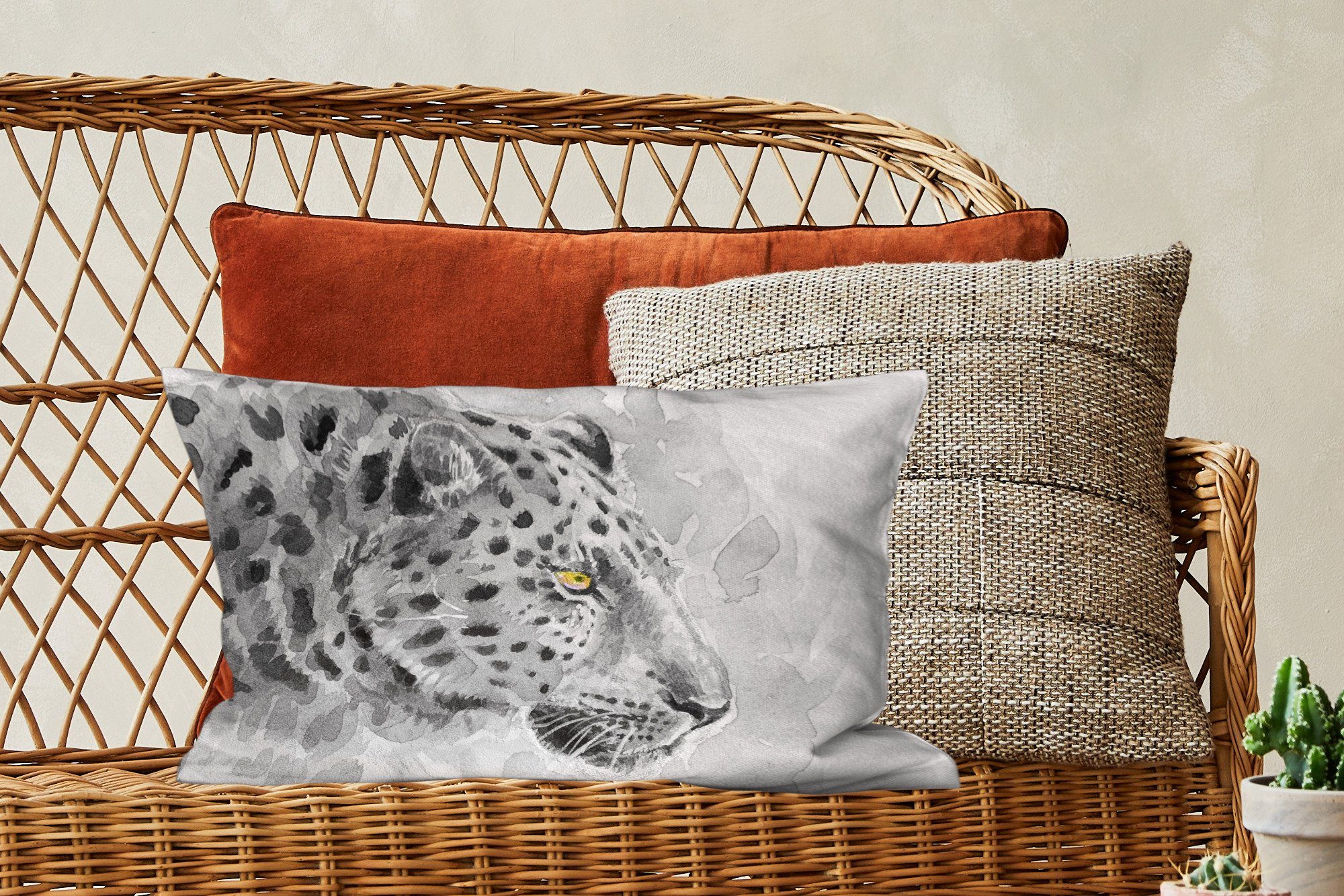 Dekokissen - Profil, - Füllung, Wohzimmer - Schwarz Dekoration, Dekokissen Zierkissen, mit Leopard Schlafzimmer MuchoWow Weiß