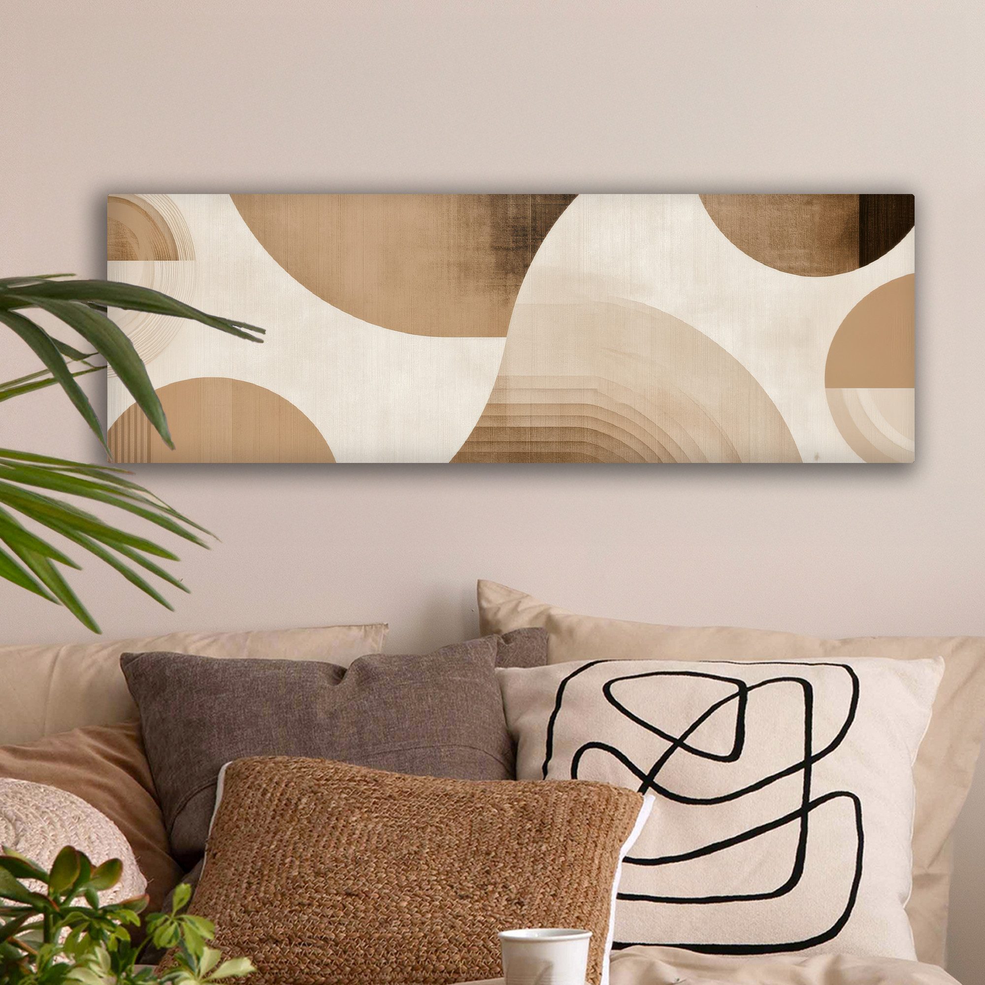 OneMillionCanvasses® Leinwandbild Panorama Retro - Geometrische Schichten - Erdtöne, Fotodruck (1 St), Wandbild, Deko Schlafzimmer Wohnzimmer Flur 60x20 cm