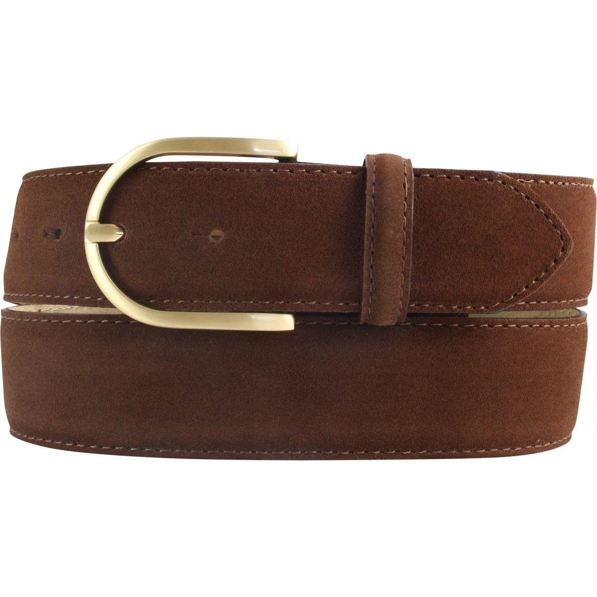 BELTINGER Ledergürtel Damen-Gürtel aus Veloursleder 4 cm - Velour-Gürtel für Damen 40mm - Wi Tabac, Gold