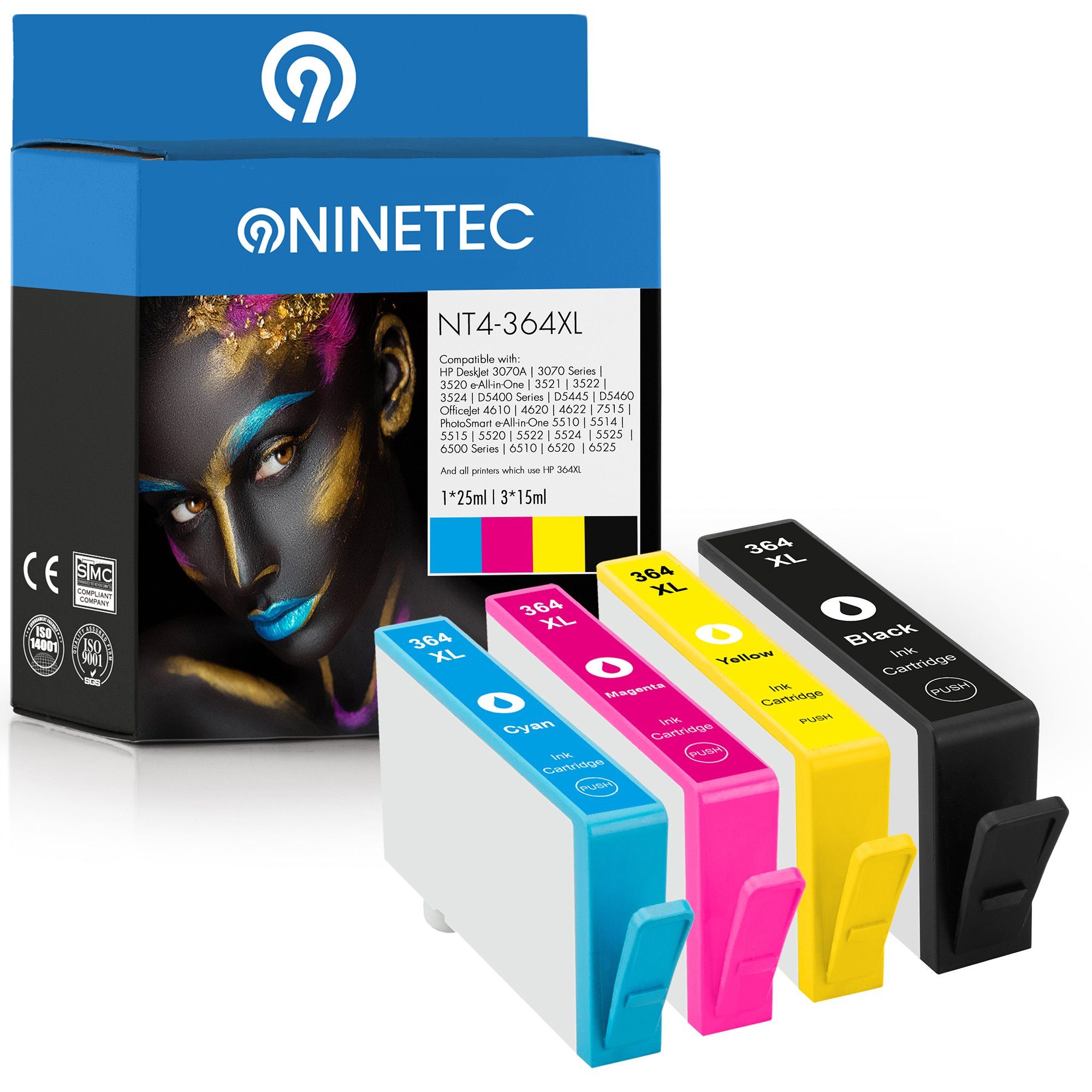 NINETEC 4er Set ersetzt XL 364 HP 364XL Tintenpatrone