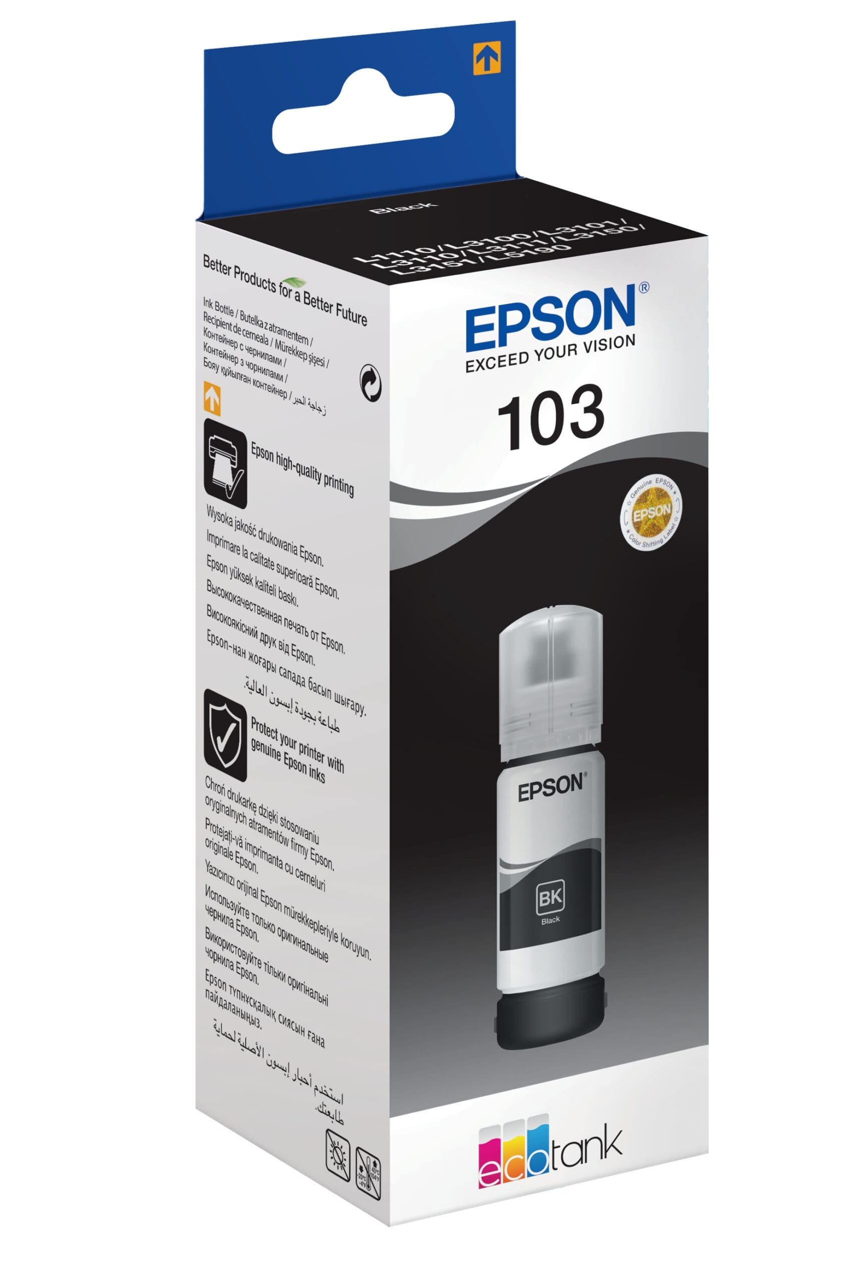 Epson ET103 EcoTank Tinte schwarz 4500Seiten 65ml Tintenpatrone