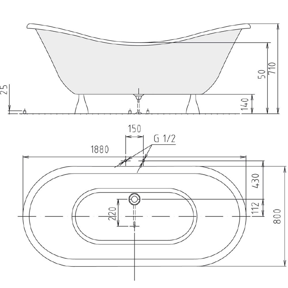 HAK Badewanne CHARLESTON freistehende Badewanne, 188x80x41 günstig online kaufen