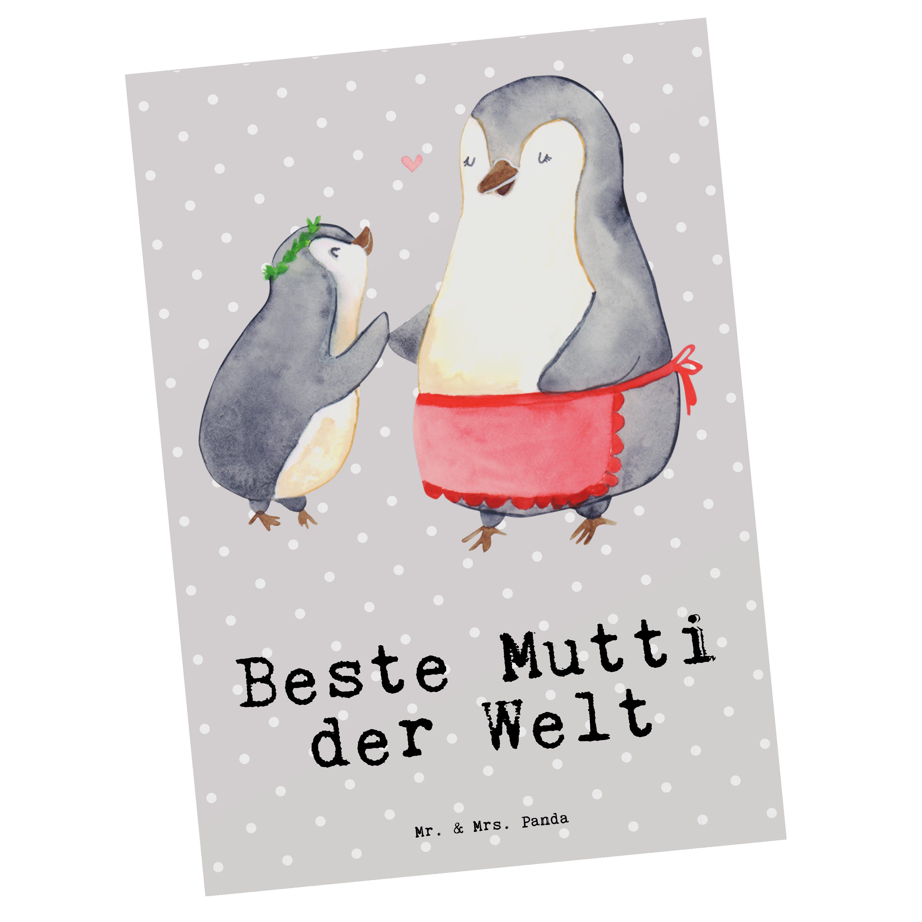 Mr. & Mrs. Panda Postkarte Pinguin Beste Mutti der Welt - Grau Pastell - Geschenk, Freude machen