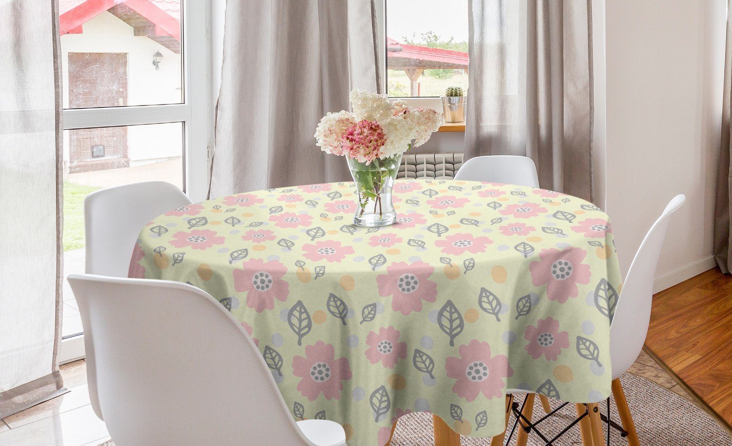 Abakuhaus Tischdecke Kreis Tischdecke Abdeckung für Esszimmer Küche Dekoration, Pastell Blumen und Blätter
