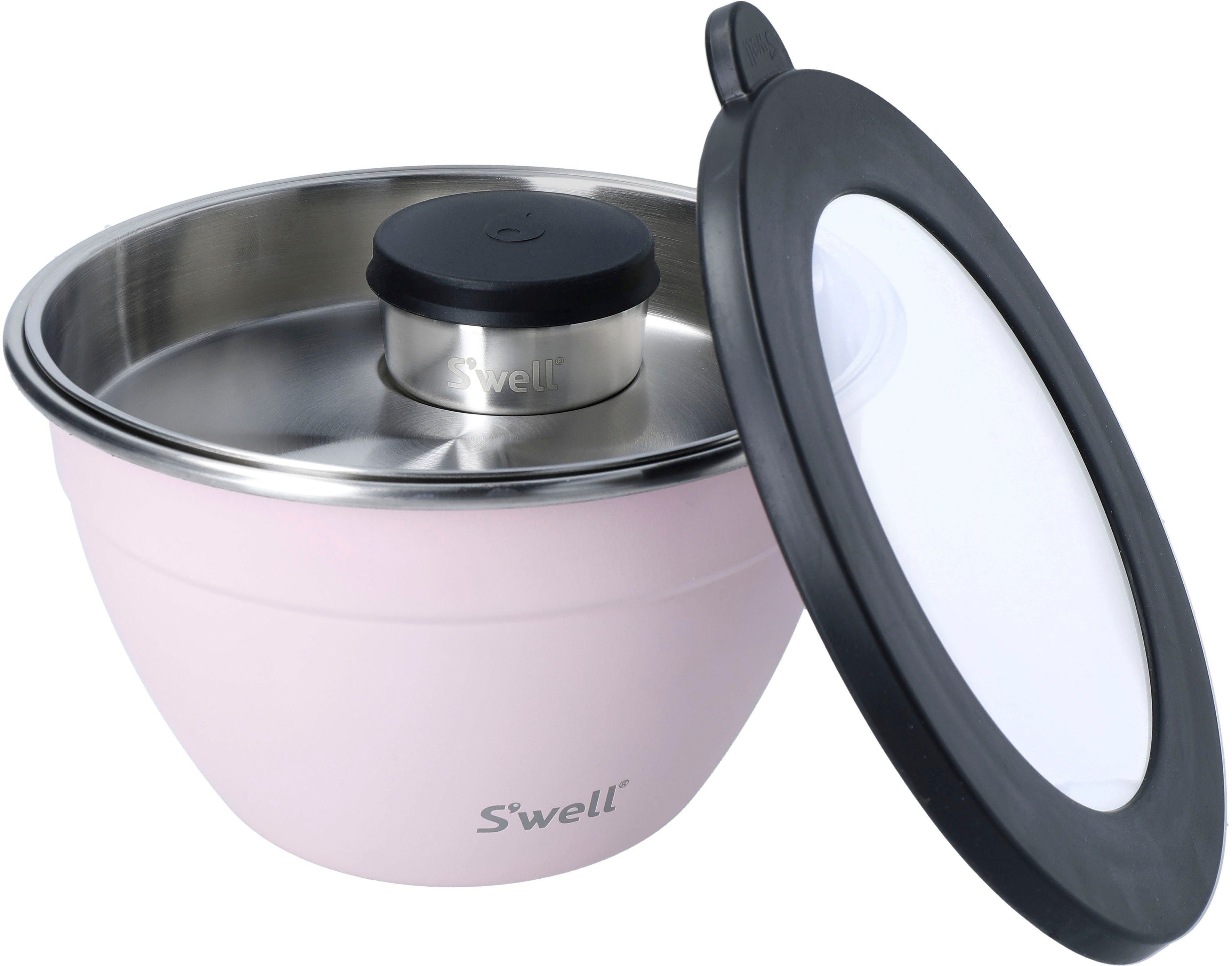 S'well Salatschüssel S'well Calacatta Gold mit 1.9L, (3-tlg), Kit, Bowl Topaz Edelstahl, vakuumisolierten Salad Therma-S'well®-Technologie Außenschale Pink