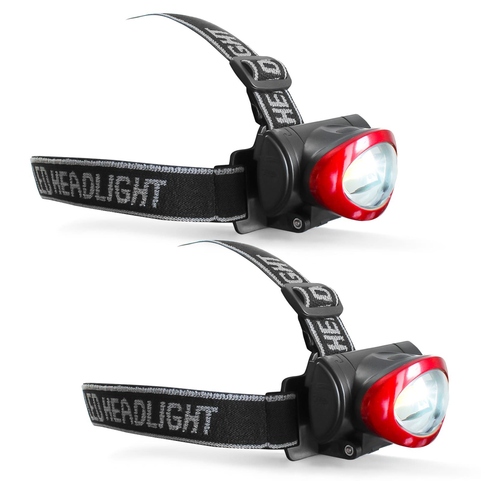 EAXUS LED Stirnlampe Kopflampe Dimmbar, Neigbar und Größenverstellbar (1er/2er Set, 2-St), Kopfleuchte Spritzwassergeschützt, flexibles Kopfband