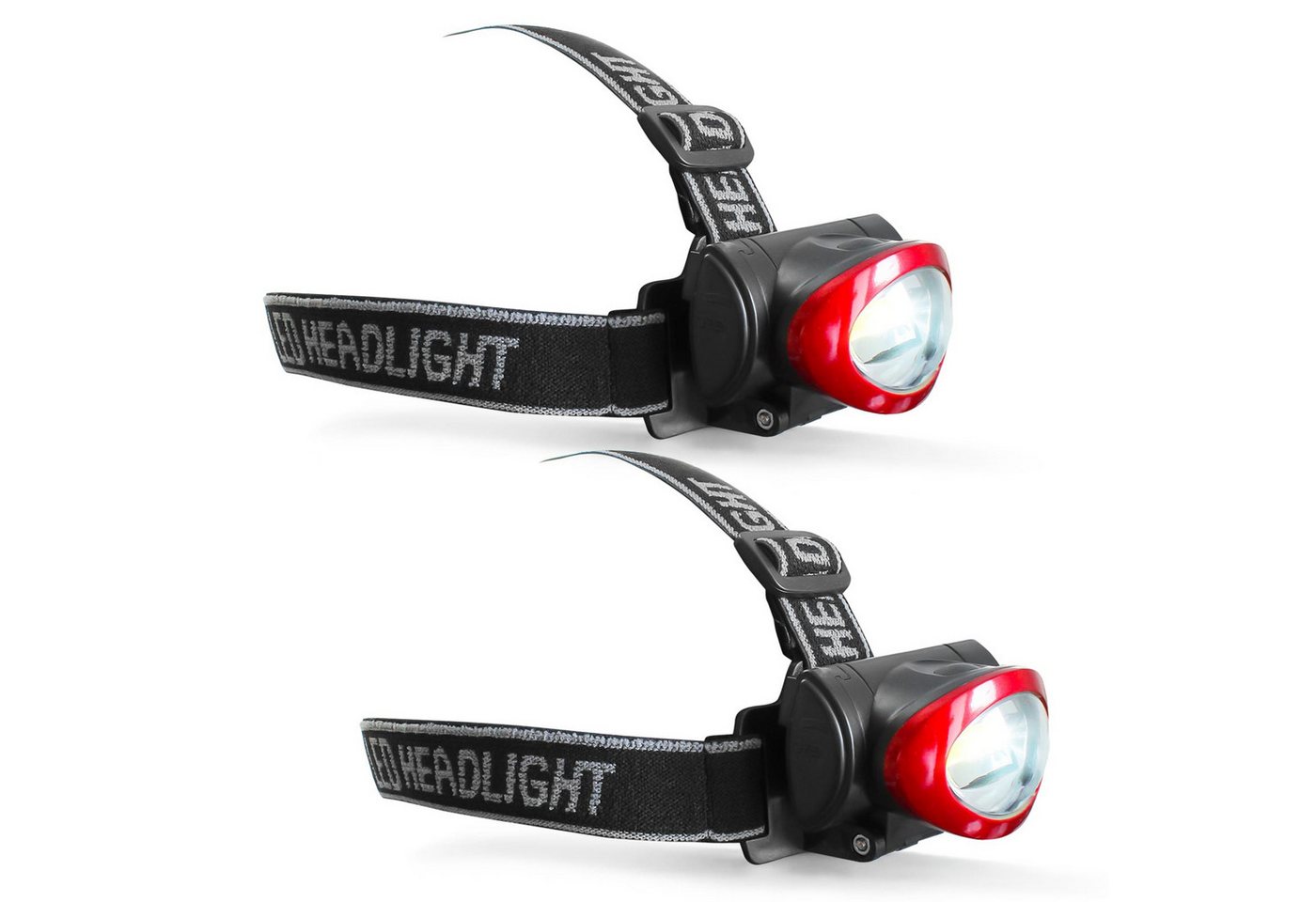 EAXUS LED Stirnlampe Kopflampe Dimmbar, Neigbar und Größenverstellbar (1er/2er Set, 2-St), Kopfleuchte Spritzwassergeschützt, flexibles Kopfband