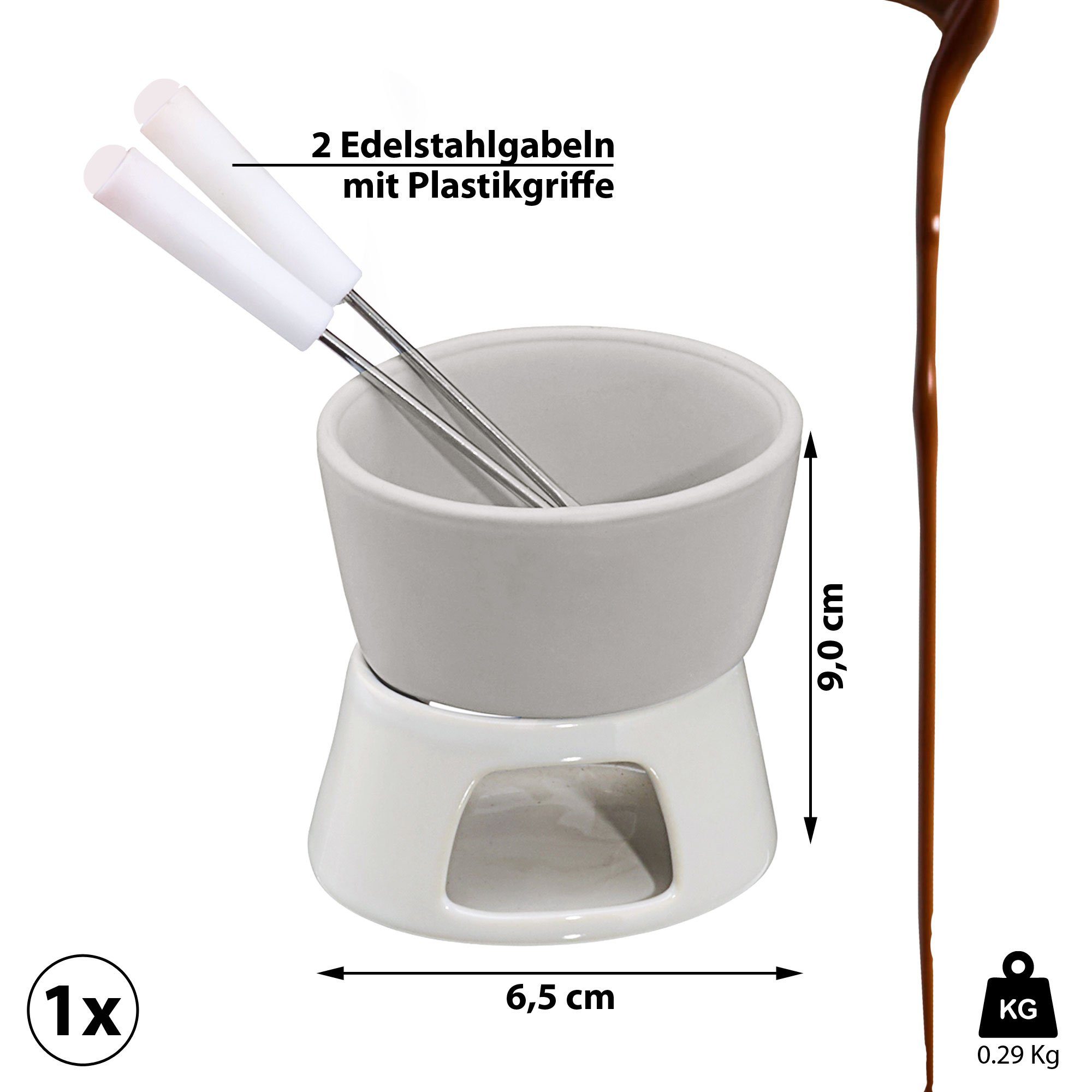 CEPEWA Fondueteller 1x Schokofondue weiß, inkl. 2 Edelstahlgabeln, ca.9x6,5cm, (1 St)