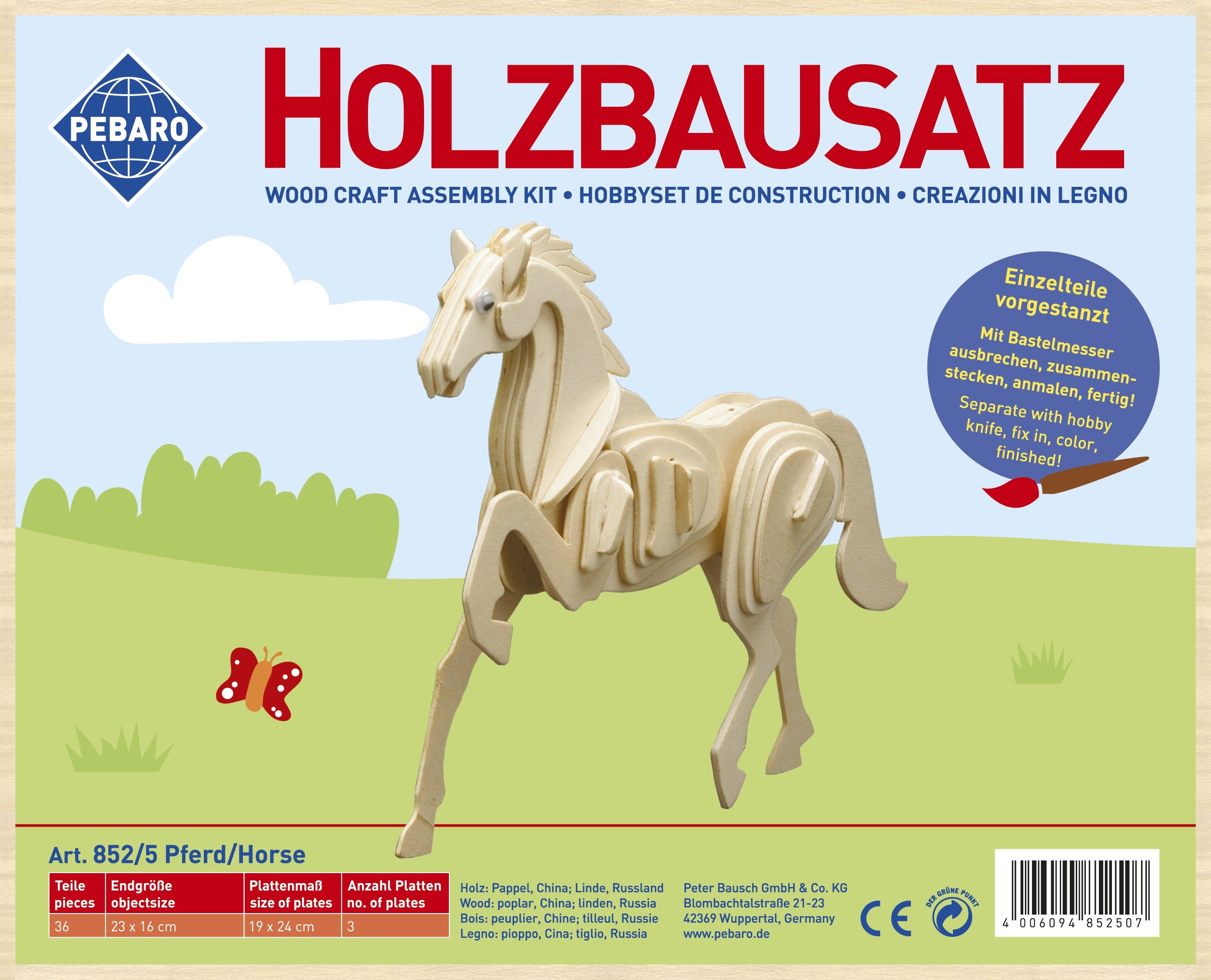 Pferd, 3D-Puzzle Pebaro 36 Holzbausatz 852/5, Puzzleteile