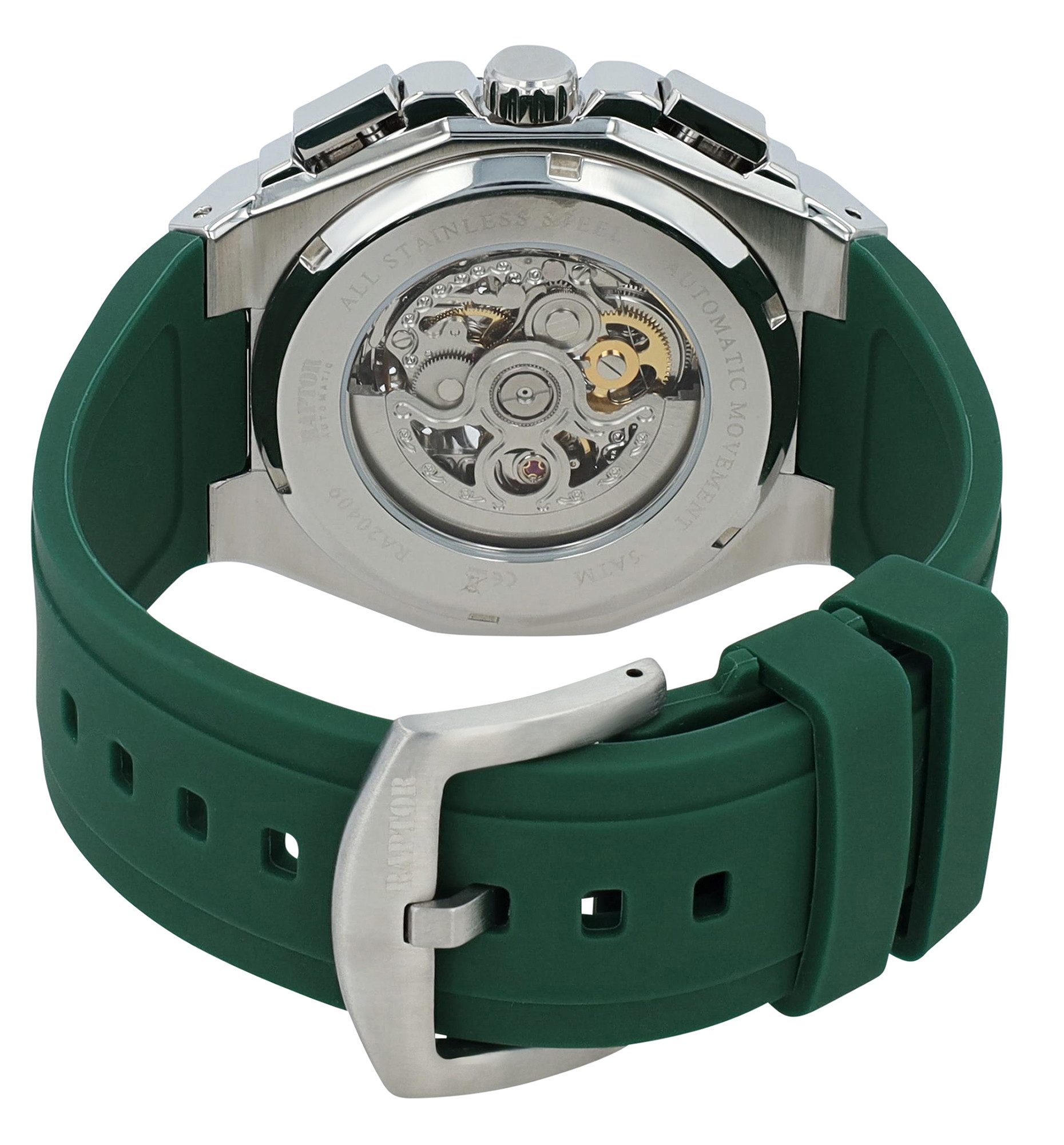 Raptor Quarzuhr mit Silikonarmband und Skelett-Zifferblatt