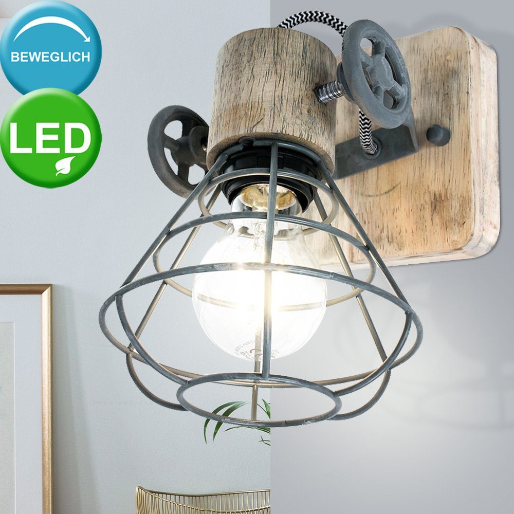 etc-shop LED inklusive, Warmweiß, Wand Wandleuchte, FILAMENT Wohn Arbeits im verstellbar Zimmer Holz Strahler Lampe Leuchtmittel