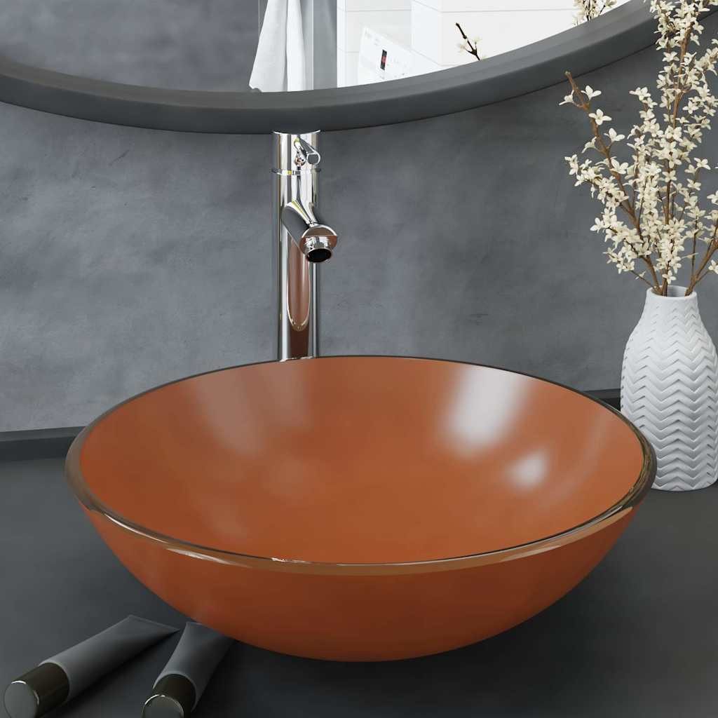 vidaXL Waschbecken Badezimmer Waschbecken mit Wasserhahn und Ablaufgarnitur Braun