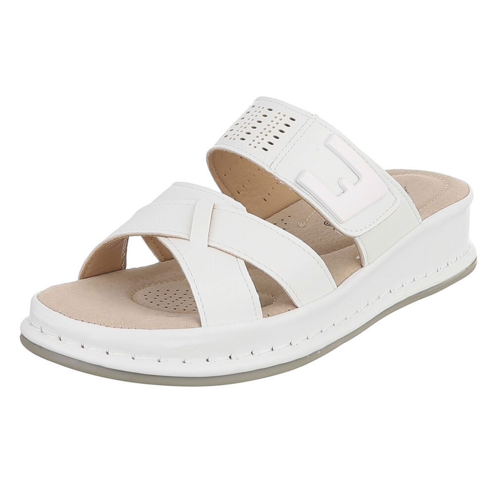 Ital-Design Damen Pantolette mit Keilsohle und Zierelement Plateausandaletten (91849378) Keilabsatz/Wedge Keilsandaletten in Weiß