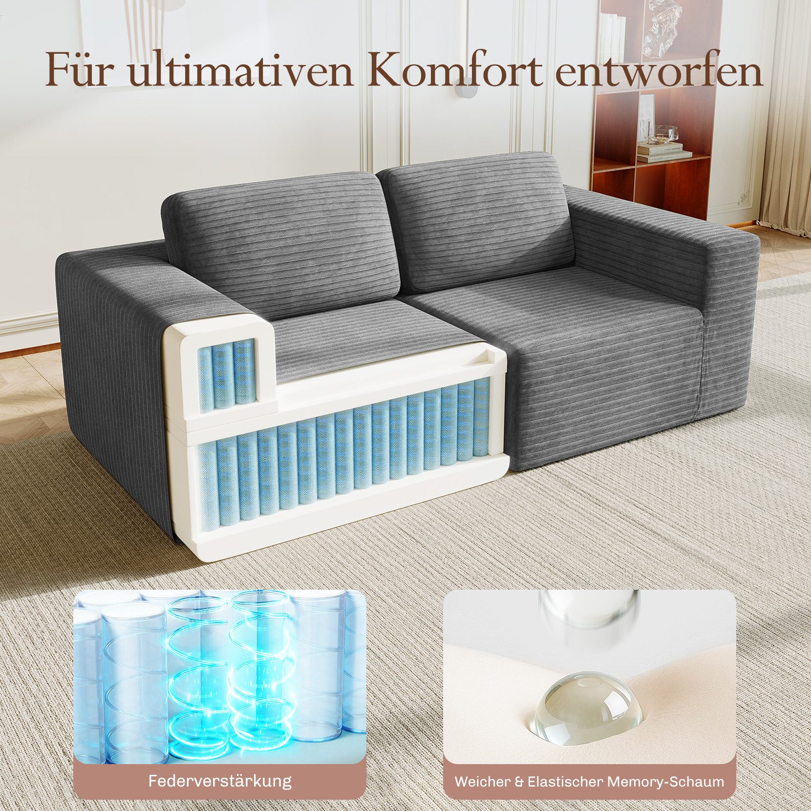 OUNUO Ecksofa Ecksofa Modularer KordKordstuhl mit Hochelastischem Schwamm – Bild 3 von 5