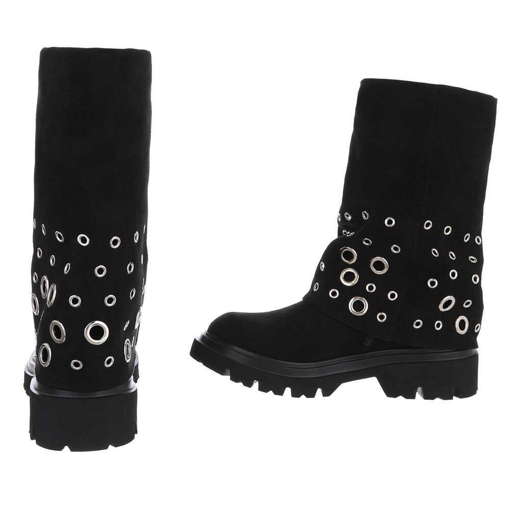 Ital-Design Modische Damenstiefel mit Ösen und robustem Absatz Plateaustiefel (90756031) Blockabsatz Stiefel in Schwarz – Bild 5 von 5
