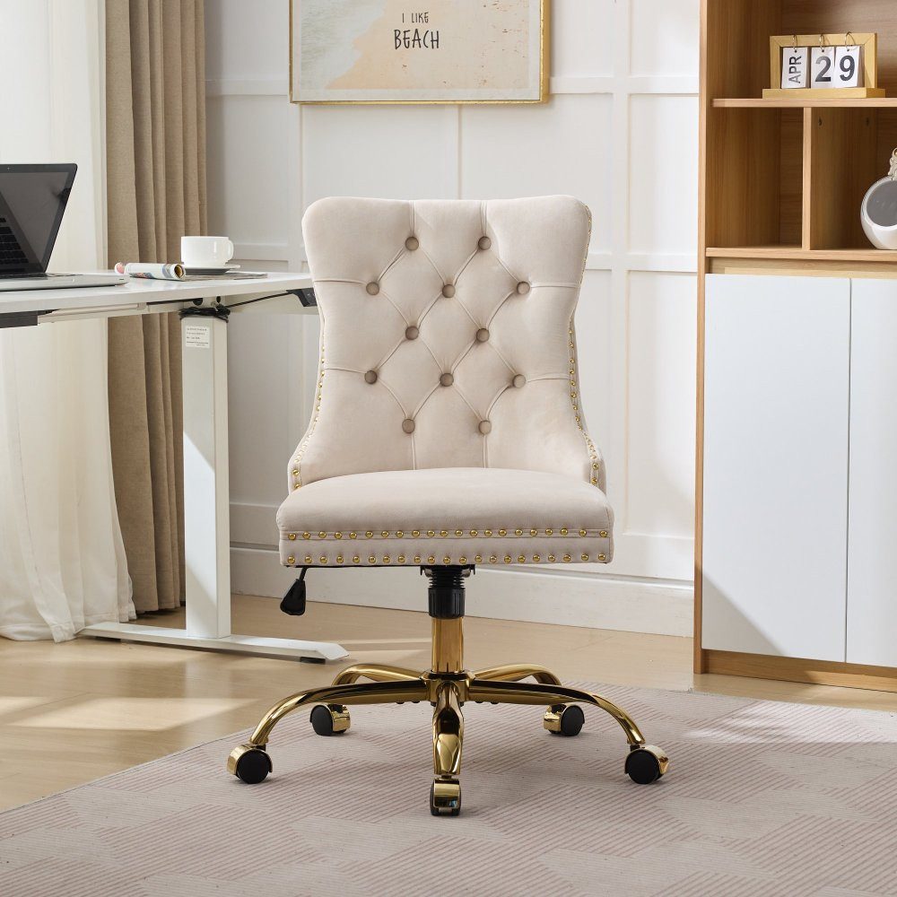 BBWL Polsterstuhl Bürostuhl Samt gepolstert ergonomisch drehbar höhenverstellbar, mit goldenem Metallgestell luxuriös stabil komfortabel