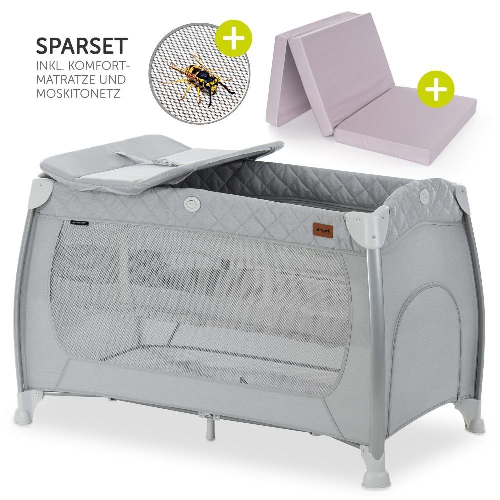 Hauck Baby-Reisebett Play'n Relax Center - Quilted Grey, 7-tlg., mit  Matratze, Moskitonetz, Neugeborenen-Einsatz, Wickelauflage