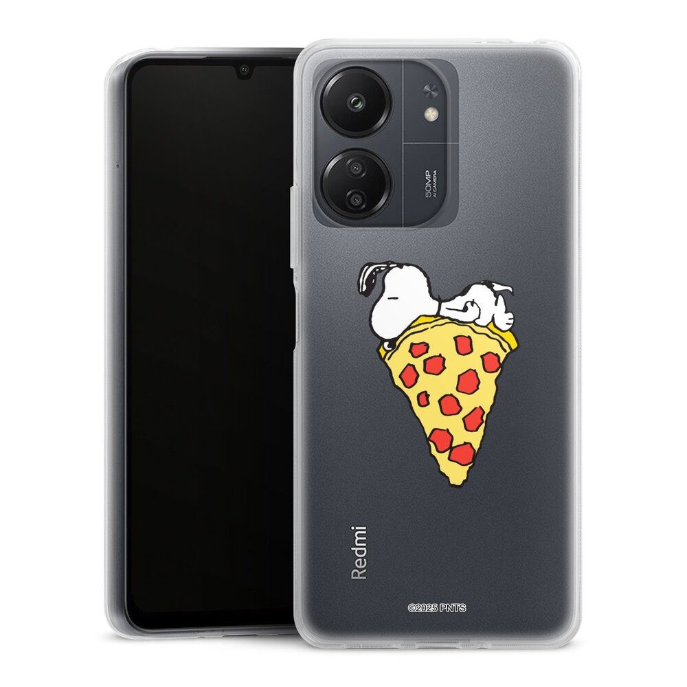 DeinDesign Handyhülle Peanuts Pizza Snoopy Snoopy Pizza Transparent, Xiaomi Redmi 13C 4G Silikon Hülle Bumper Case Handy Schutzhülle
