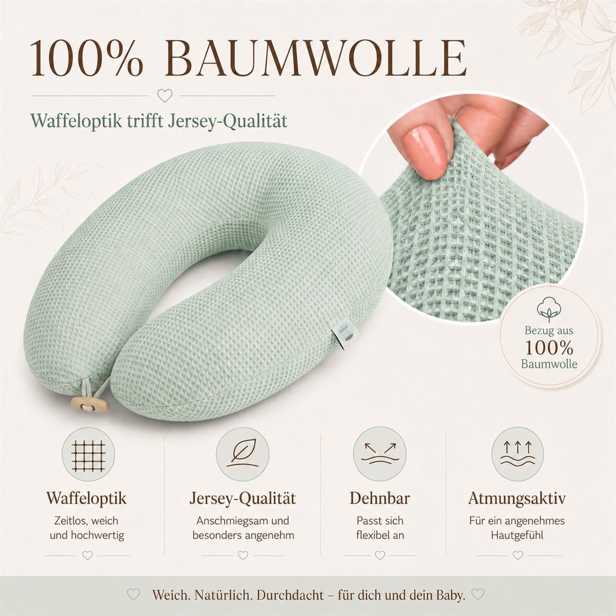 SEI Design Stillkissen Seitenschläferkissen XXL Schwangerschaftskissen Waffelstoff 190cm Mint, Schwangerschaftskissen mit Bezug, 1-tlg., Schwangerschaftskissen mit Bezug, elastischer Waffeljersey Bezug
