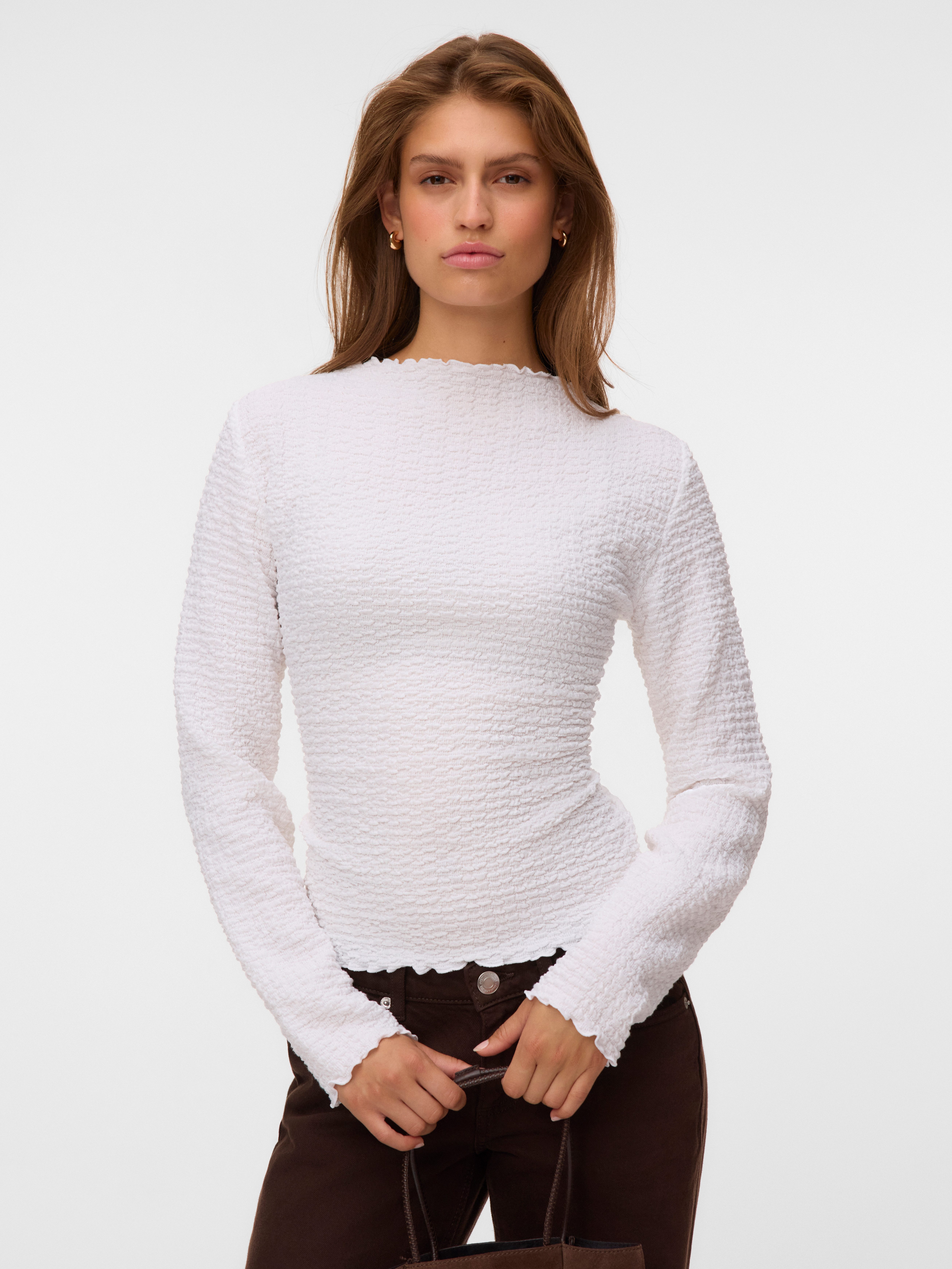 Vero Moda Langarmshirt VMZIA LS FUNNEL NECK TOP JRS NOOS Baumwollmischung, regular fit