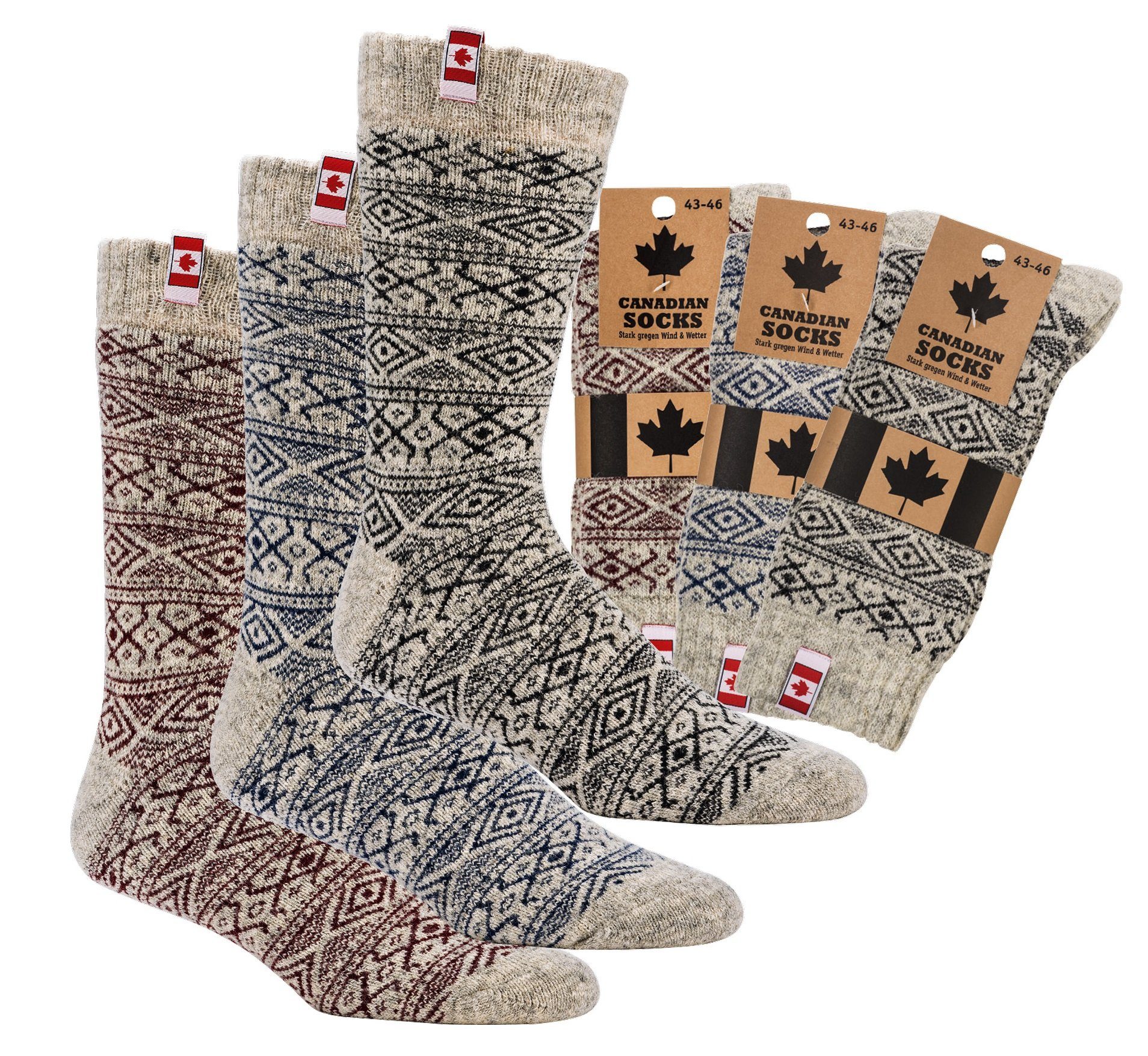 TippTexx 24 Thermosocken 2 Paar Canadian Socks THERMO-Wollsocken mit 70% Schafwolle Unisex (2 Paar) Vollplüsch-gefüttert