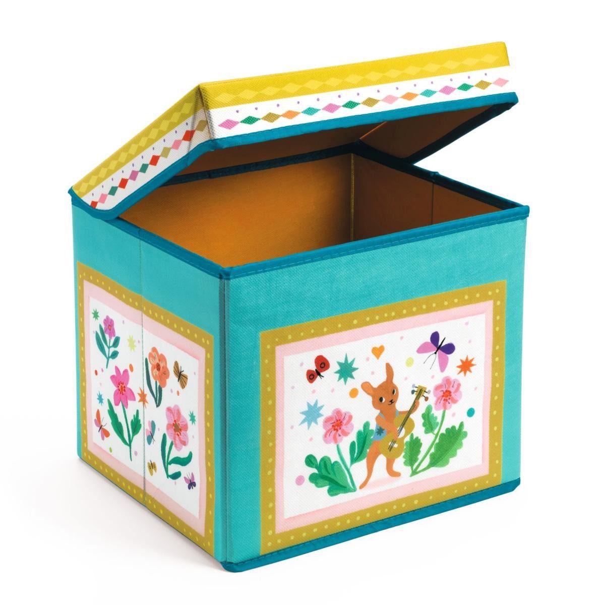DJECO Spielzeugtruhe Spielzeugbox zum Sitzen Aufbewahrungsbox Blumen Hase 29,5 x 26 x 25 cm