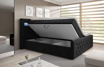 Lukas Möbel Boxspringbett Chesterfield Boxspringbett Venezia mit Bettkasten und LED, Chesterfield-Design