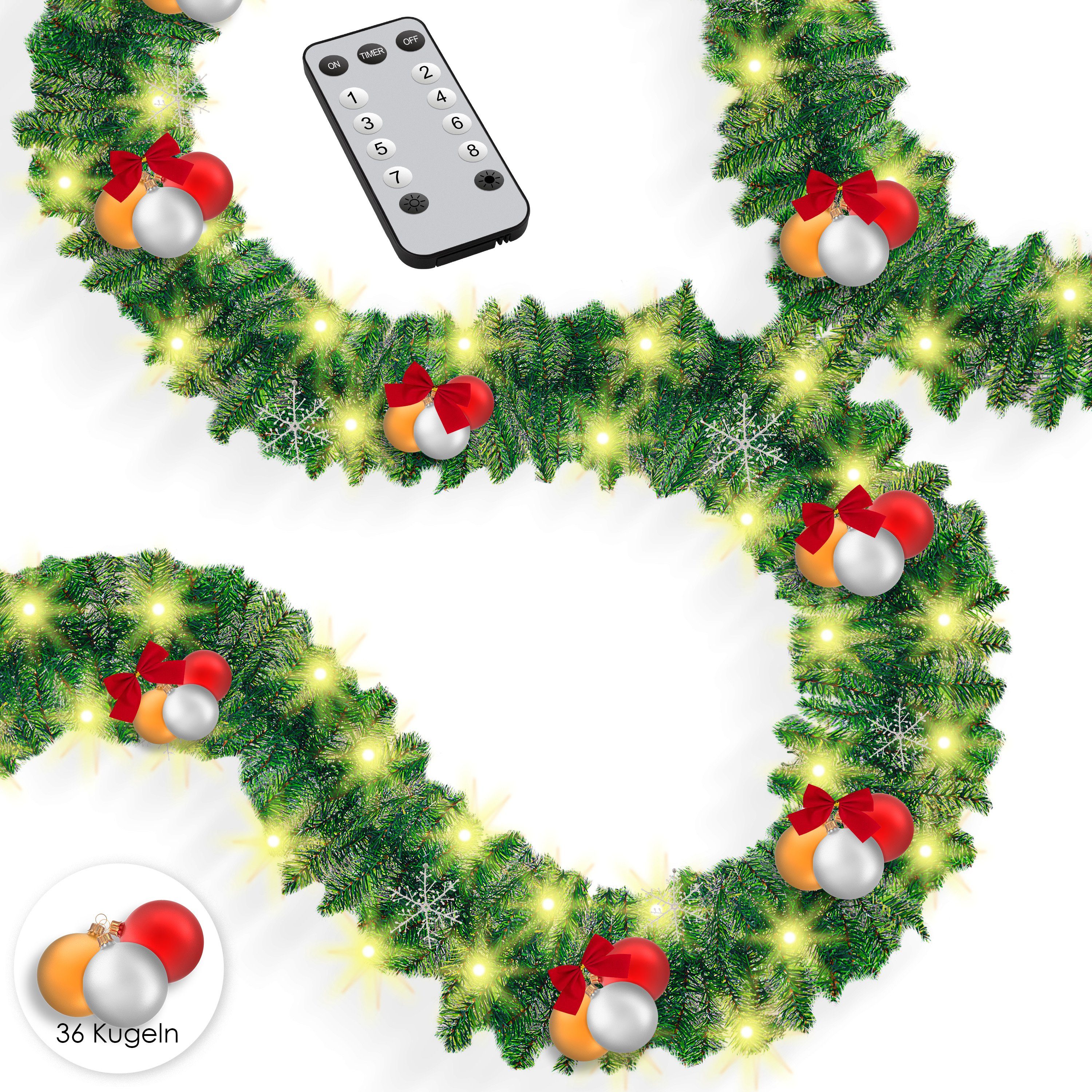 KESSER LED-Girlande, Weihnachtsgirlande mit Beleuchtung 100 LED's