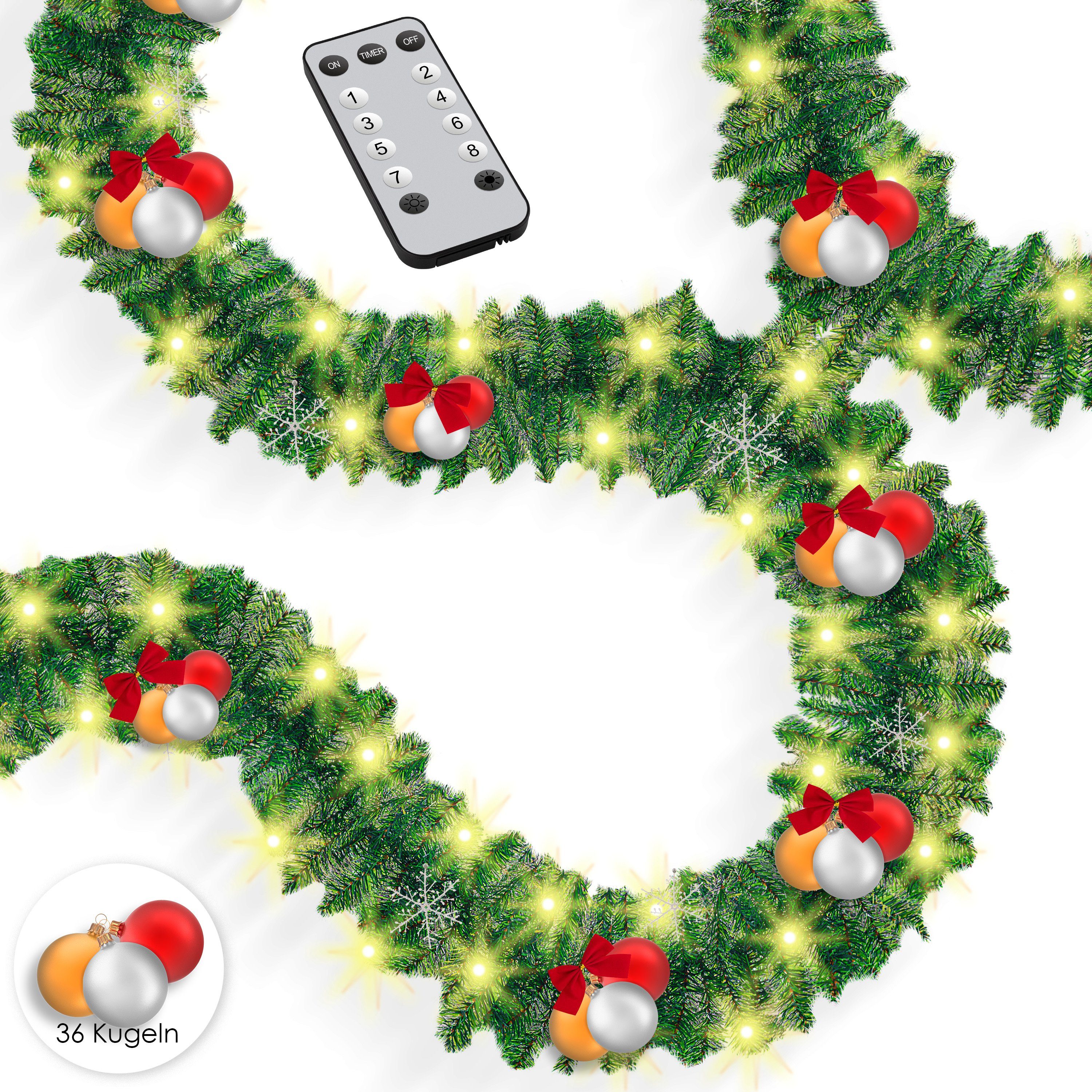 KESSER LED-Girlande, Tannengirlande Girlande 100 LED´s Timer Lichterkette 7  Leuchteffekte Weihnachtsbeleuchtung In & Outdoor Weihnachtsdeko