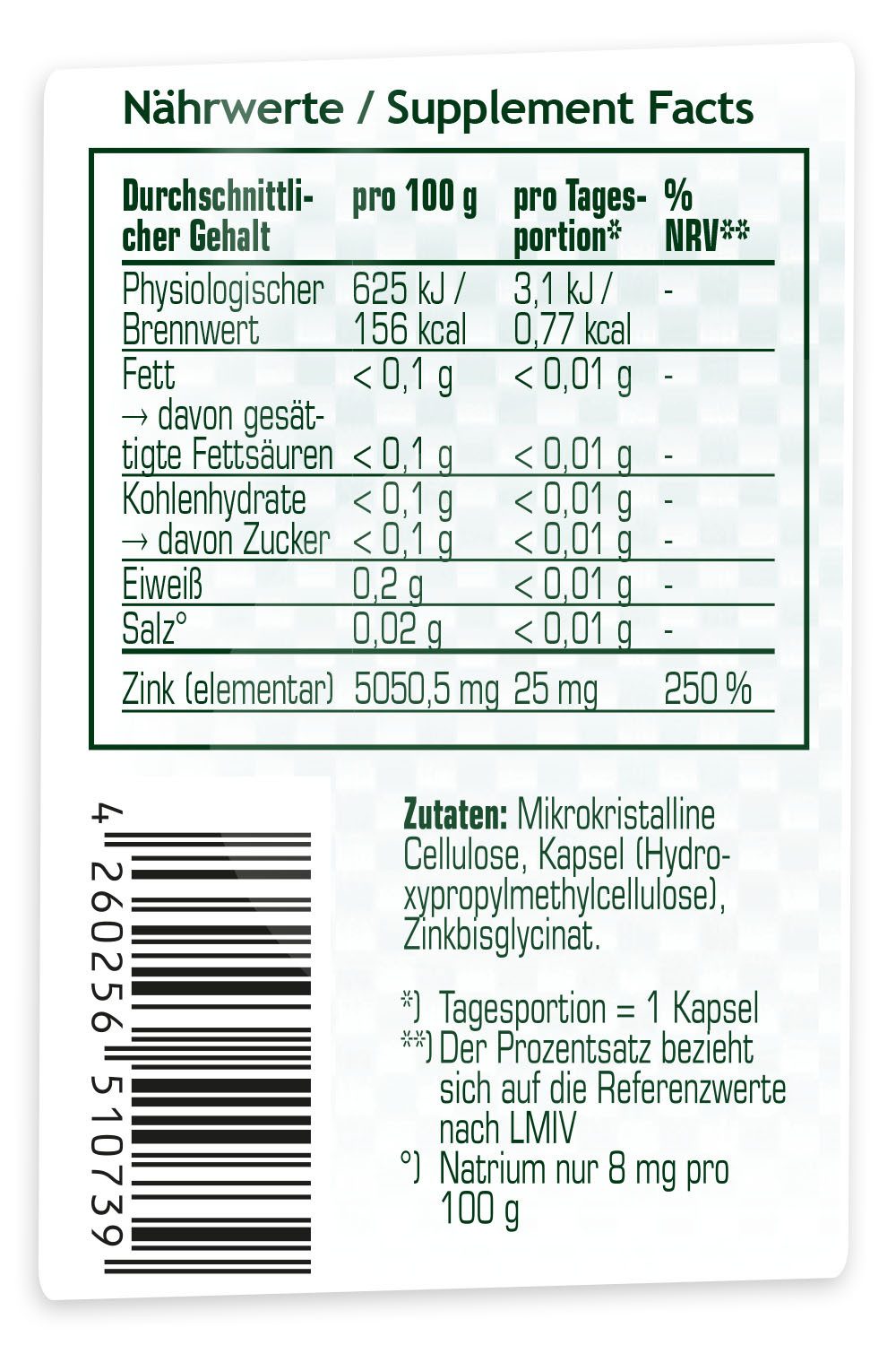 SRS NUTRITION SRS Nutrition ZINK 90 Kapseln 25 mg elementares Zinc Vegan Kapseln, 44,5 g, Zinkbisglycinat