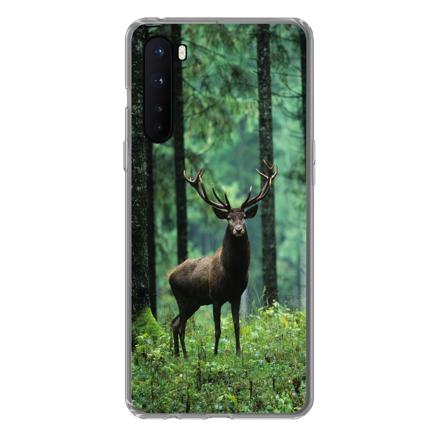 MuchoWow Handyhülle für OnePlus Nord Hirsche - Wald - Bäume - Tiere - Natur, Phone Case, Silikon, Schutzhülle Dünn