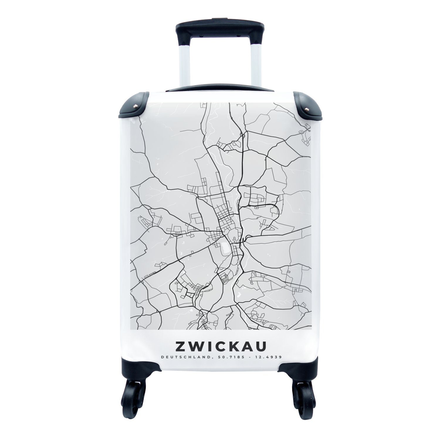 Reisetasche Reisekoffer Trolley, rollen, 4 Ferien, mit - MuchoWow Handgepäck Zwickau - für Karte Handgepäckkoffer Rollen, - Deutschland Stadtplan,