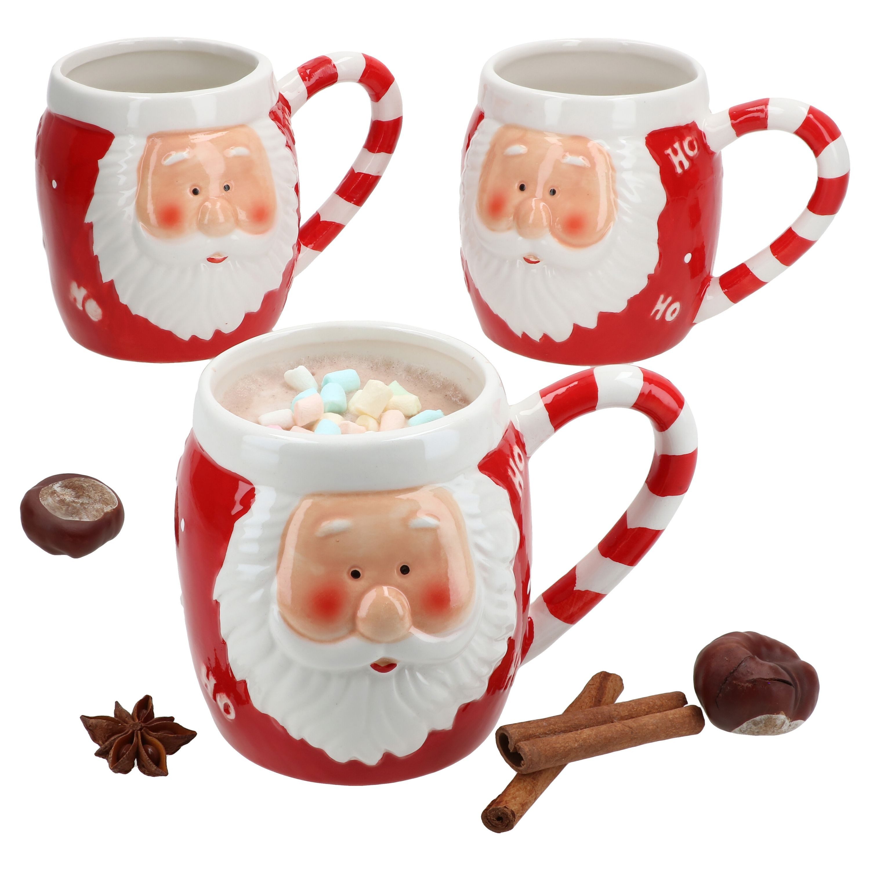 MamboCat Becher MamboCat 3er Set Kaffeebecher Kerstman rot Ho Ho Ho Weihnachtsmann, Steingut