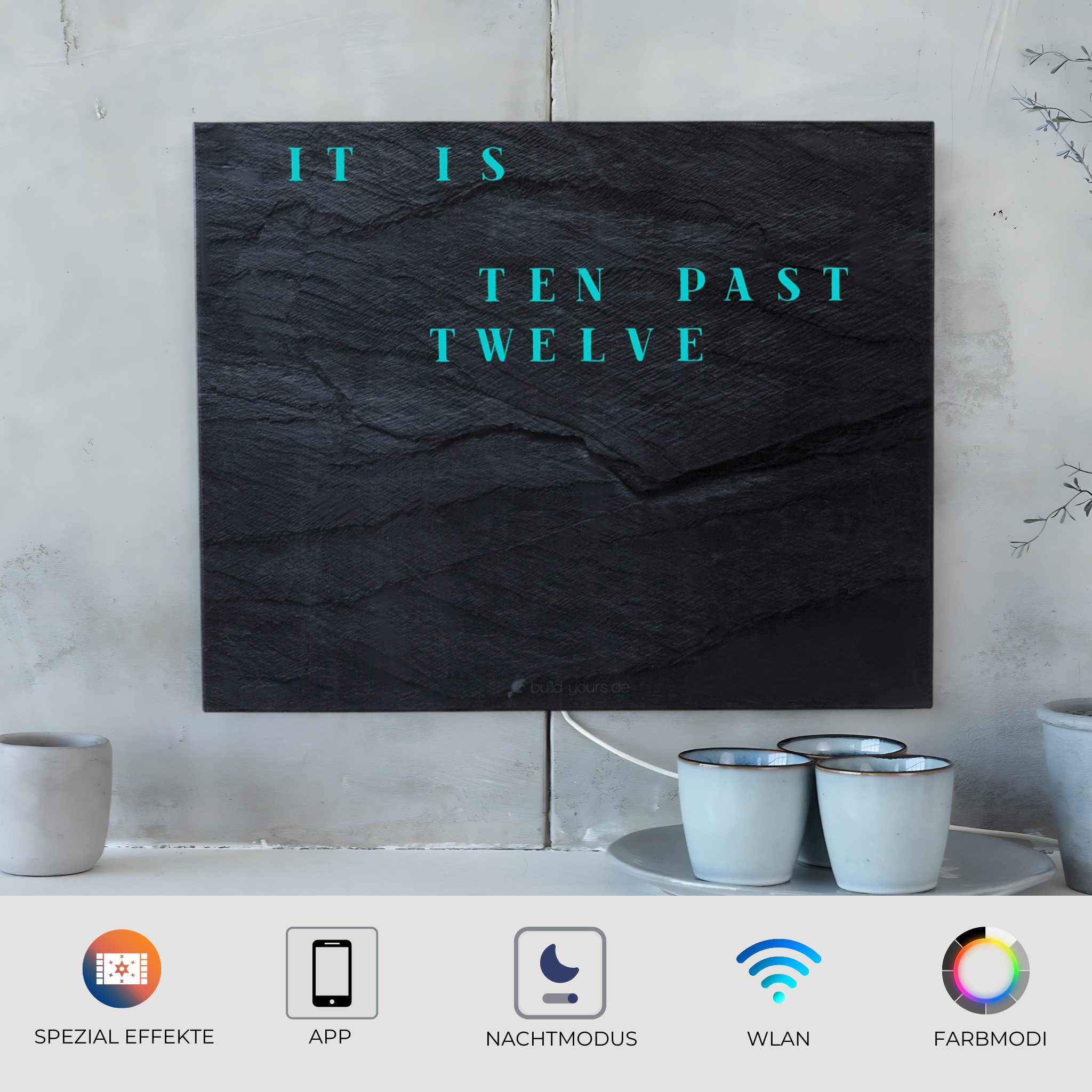 build-yours.de Wanduhr Wortuhr Jupiter in Deutsch - LED Wanduhr zum Aufhäng günstig online kaufen
